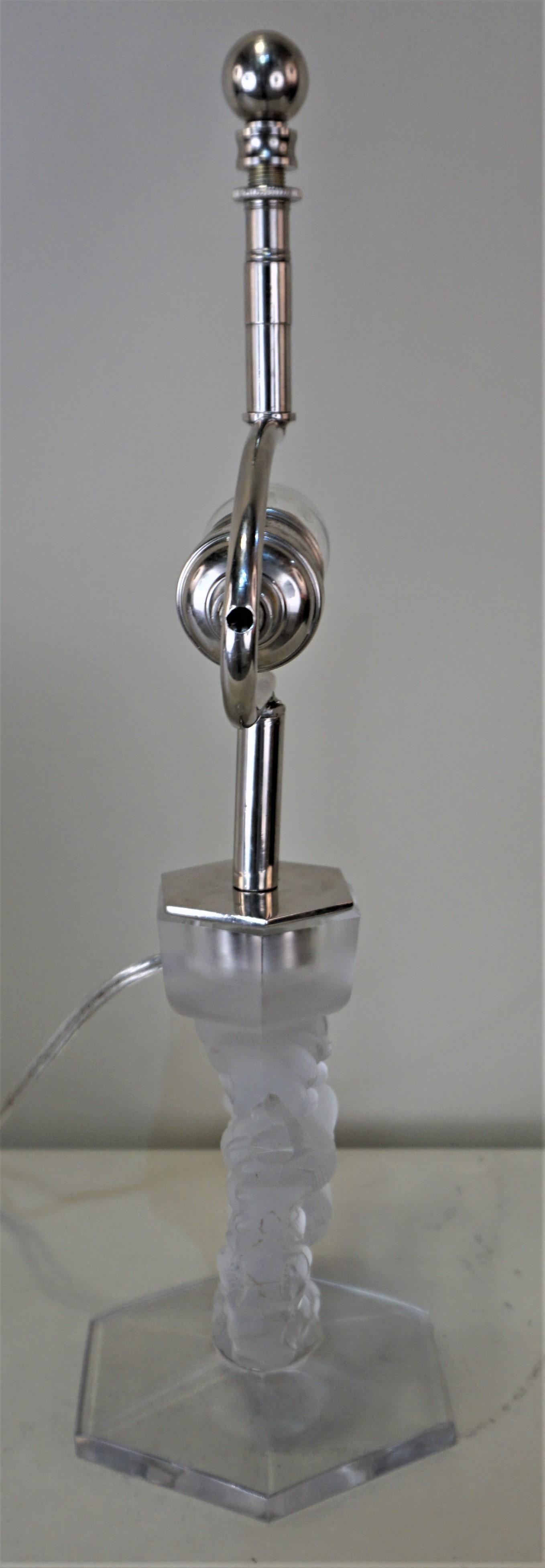 20th Century Lalique Clear and Frosted Crystal Candlestick Table Lamp
