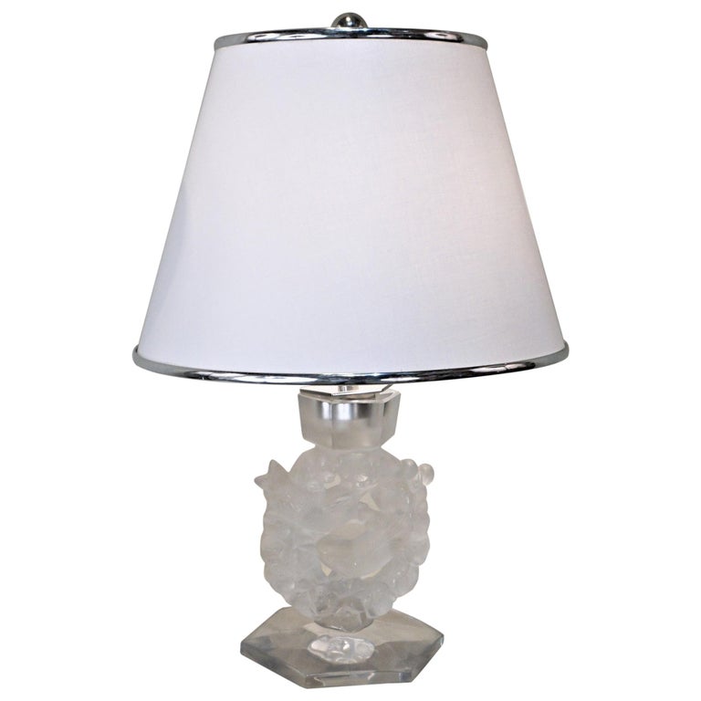 Lalique Clear and Frosted Crystal Candlestick Table Lamp at 1stDibs