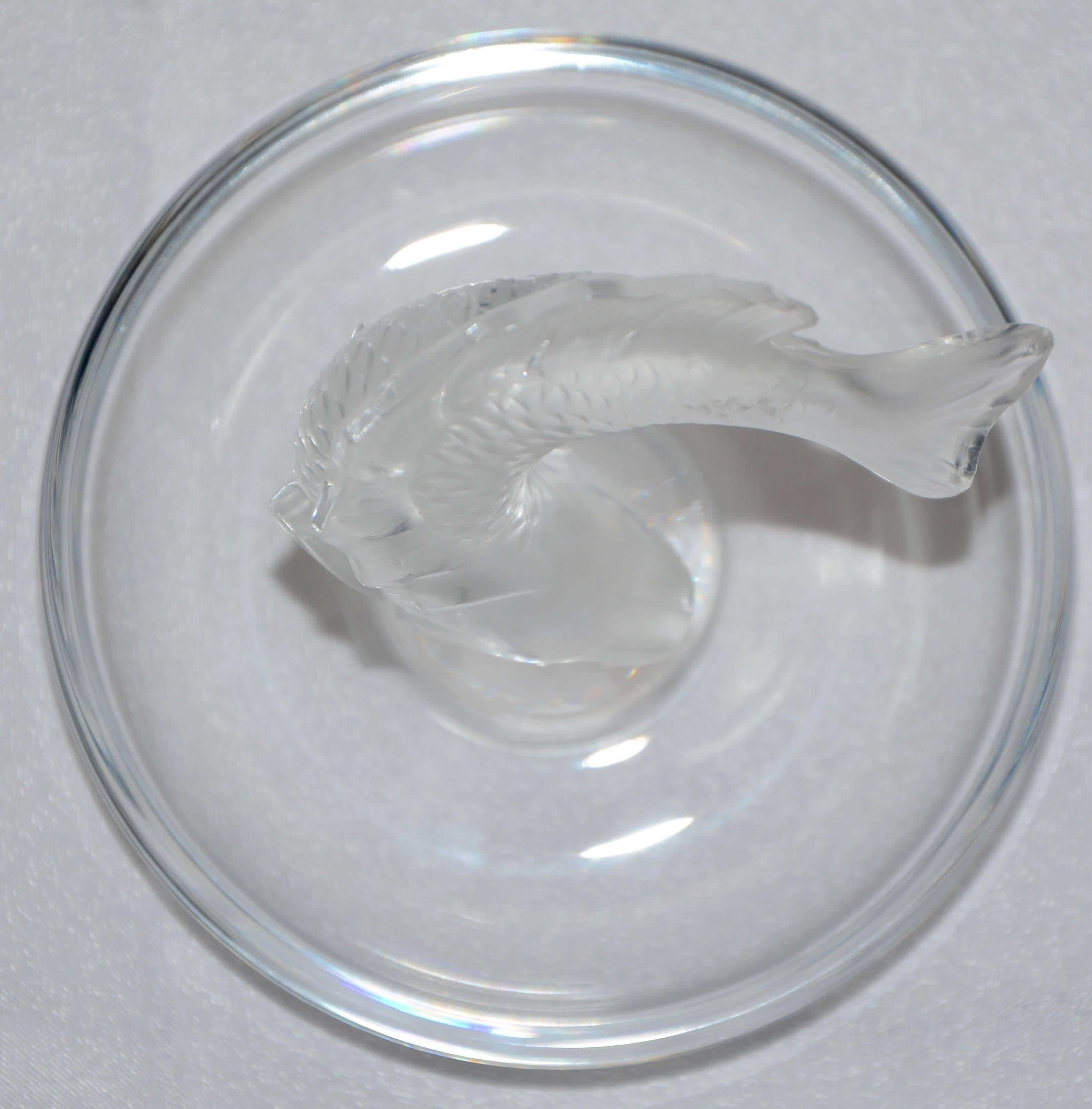 Art Nouveau Lalique Clear and Satin Crystal Glass Koi Fish Ring Dish