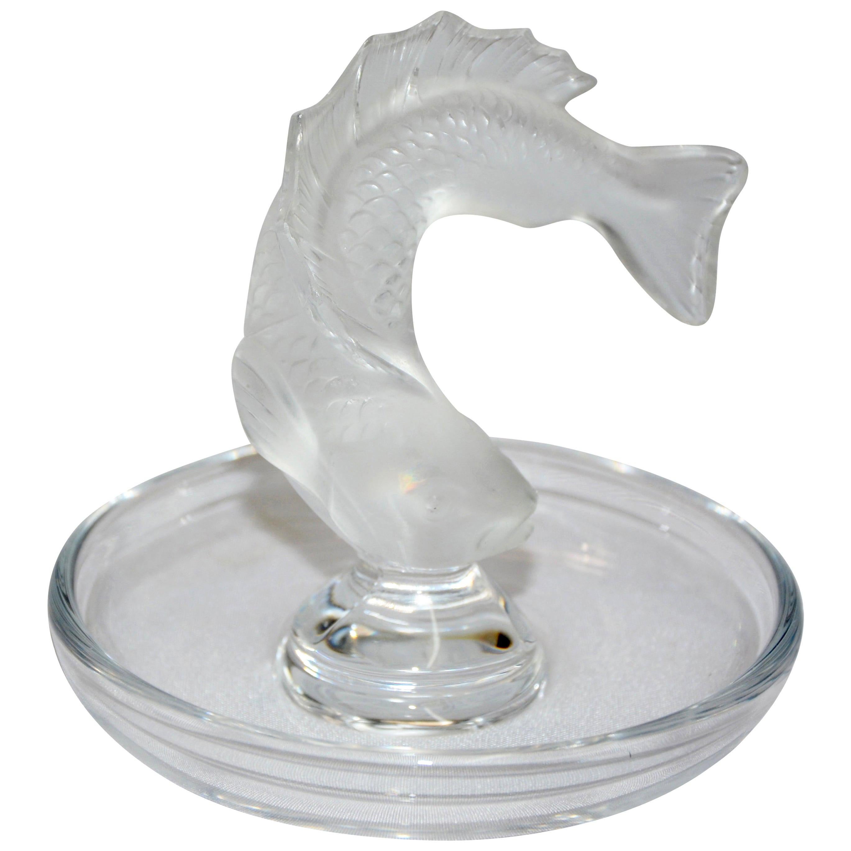 Lalique Clear and Satin Crystal Glass Koi Fish Ring Dish
