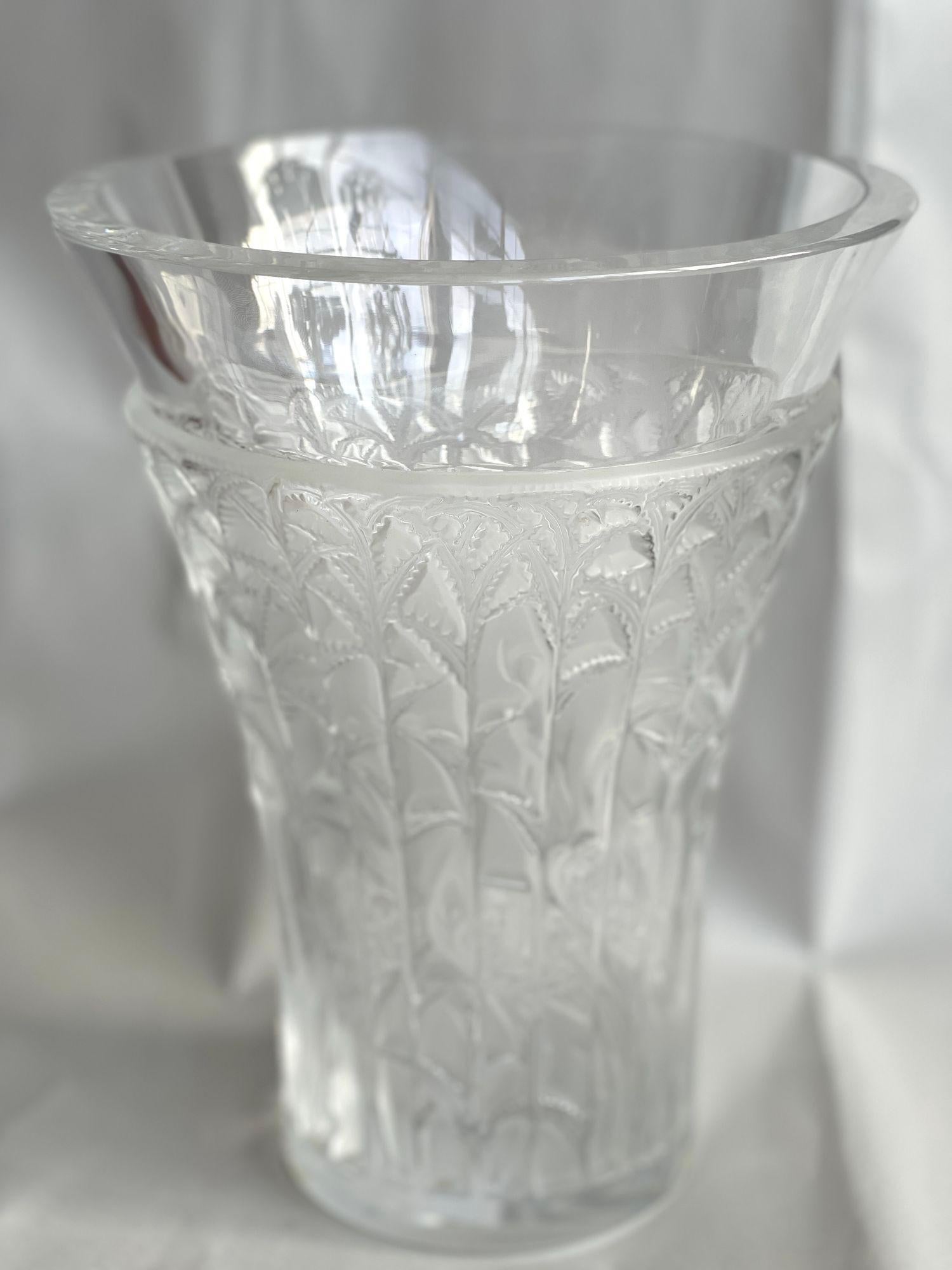 French Lalique Clear Crystal Ibis Vase For Sale