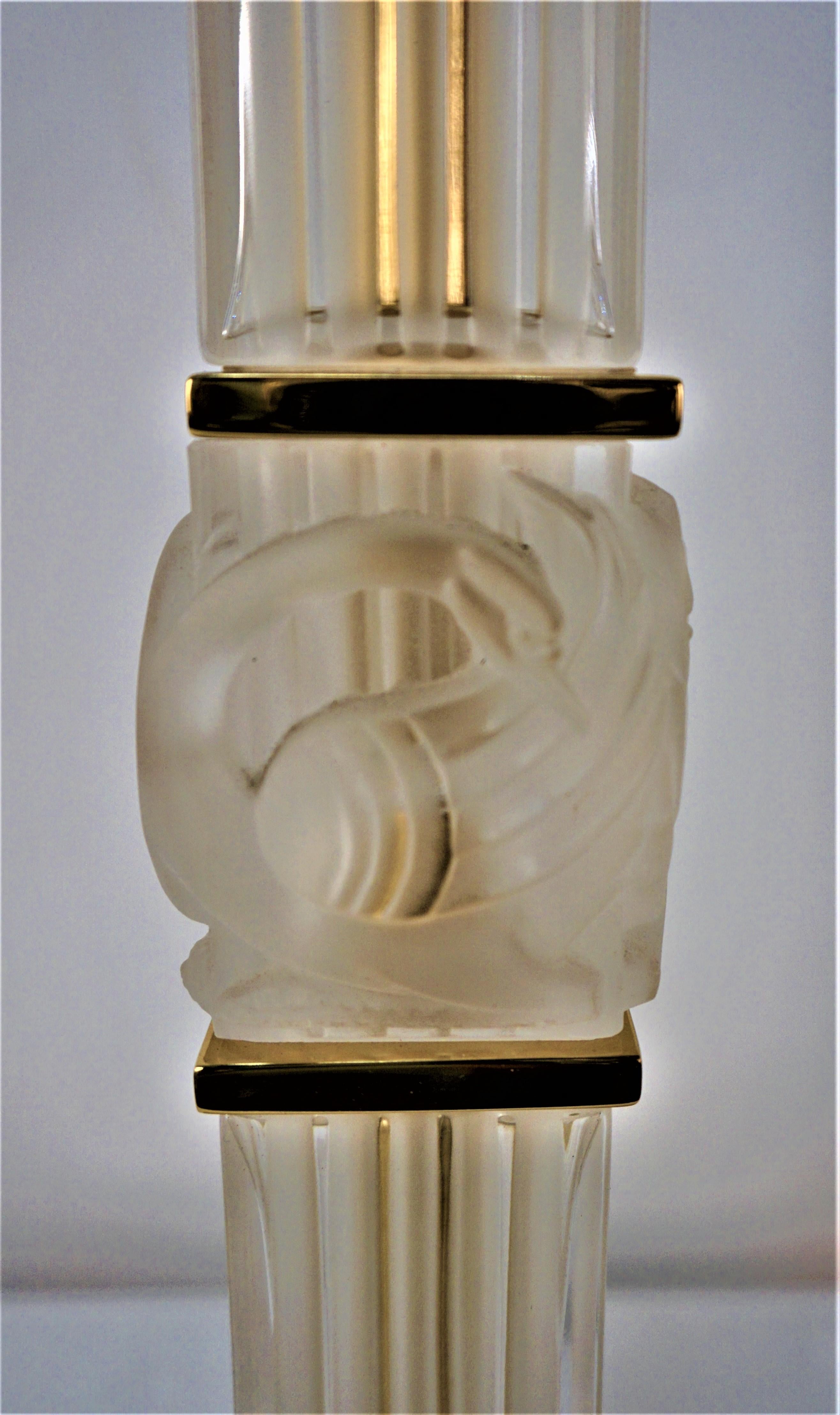 Lalique Clear Frost Crystal and Bronze Table Lamp In Good Condition In Fairfax, VA