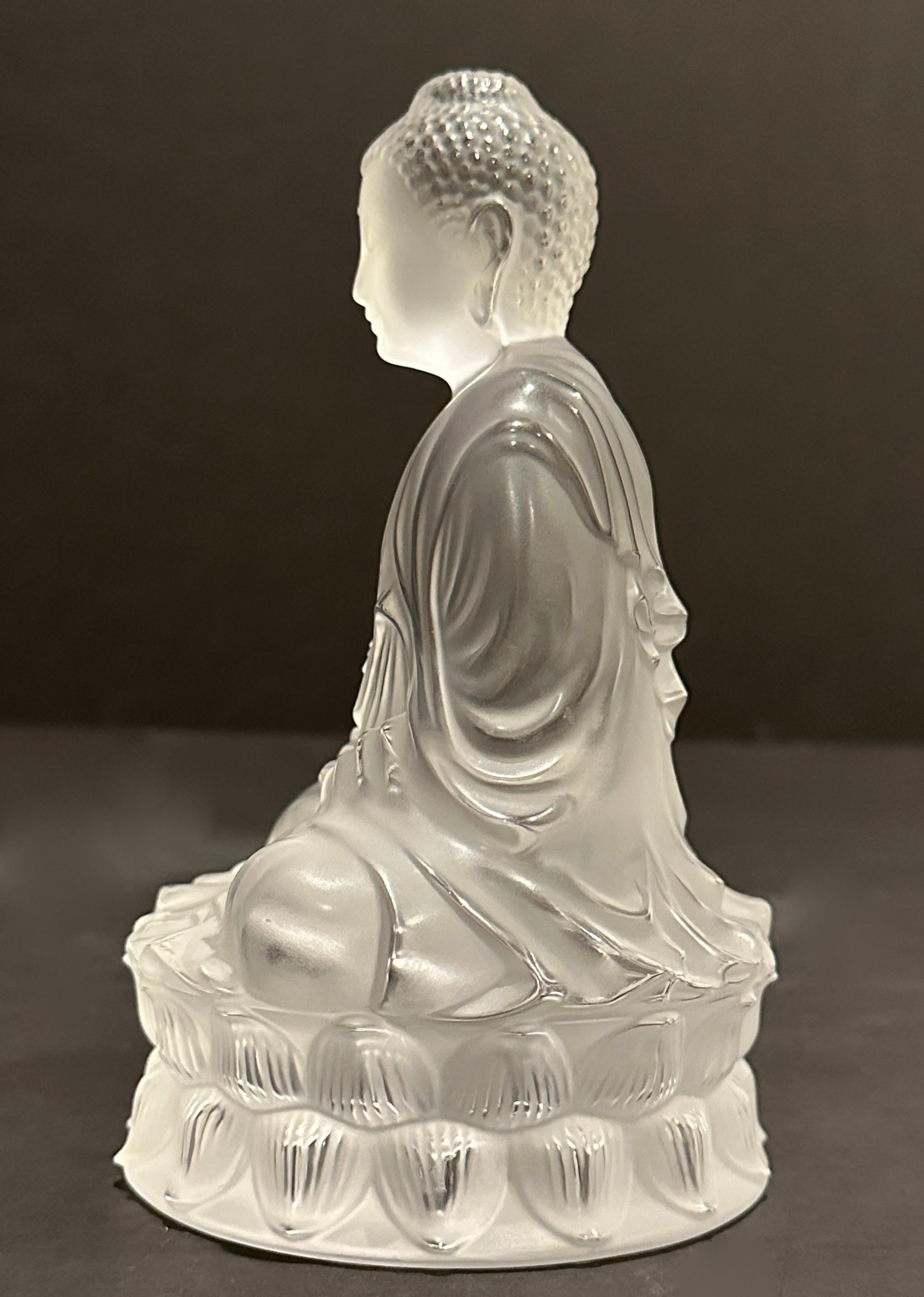 Modern Lalique Clear Frosted Buddha For Sale