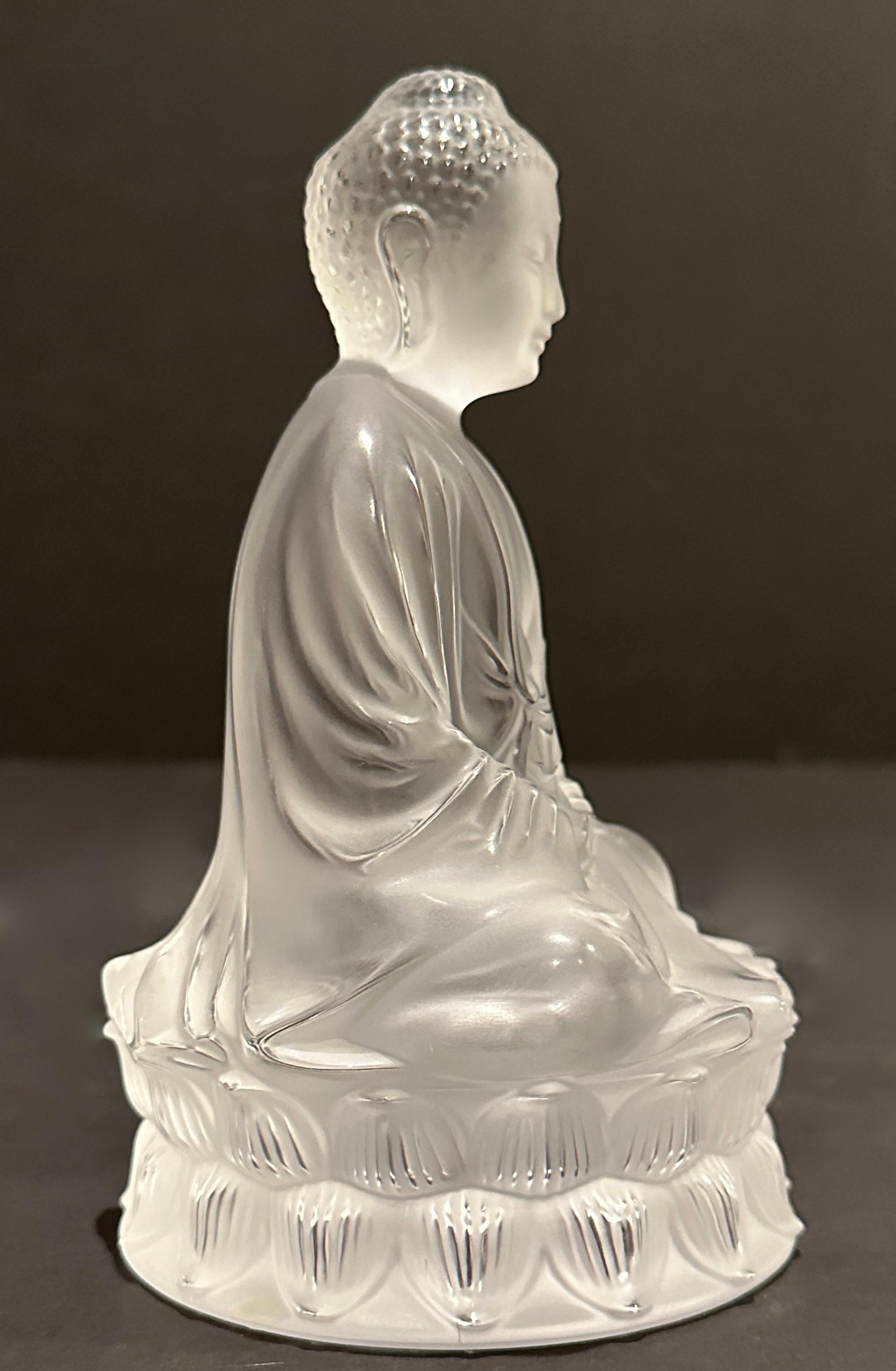 Lalique Clear Frosted Buddha In Good Condition For Sale In Norwood, NJ