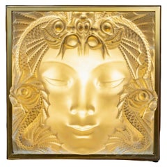 Lalique cristal , Pair of “Masque de Femme” Decorative Cubes