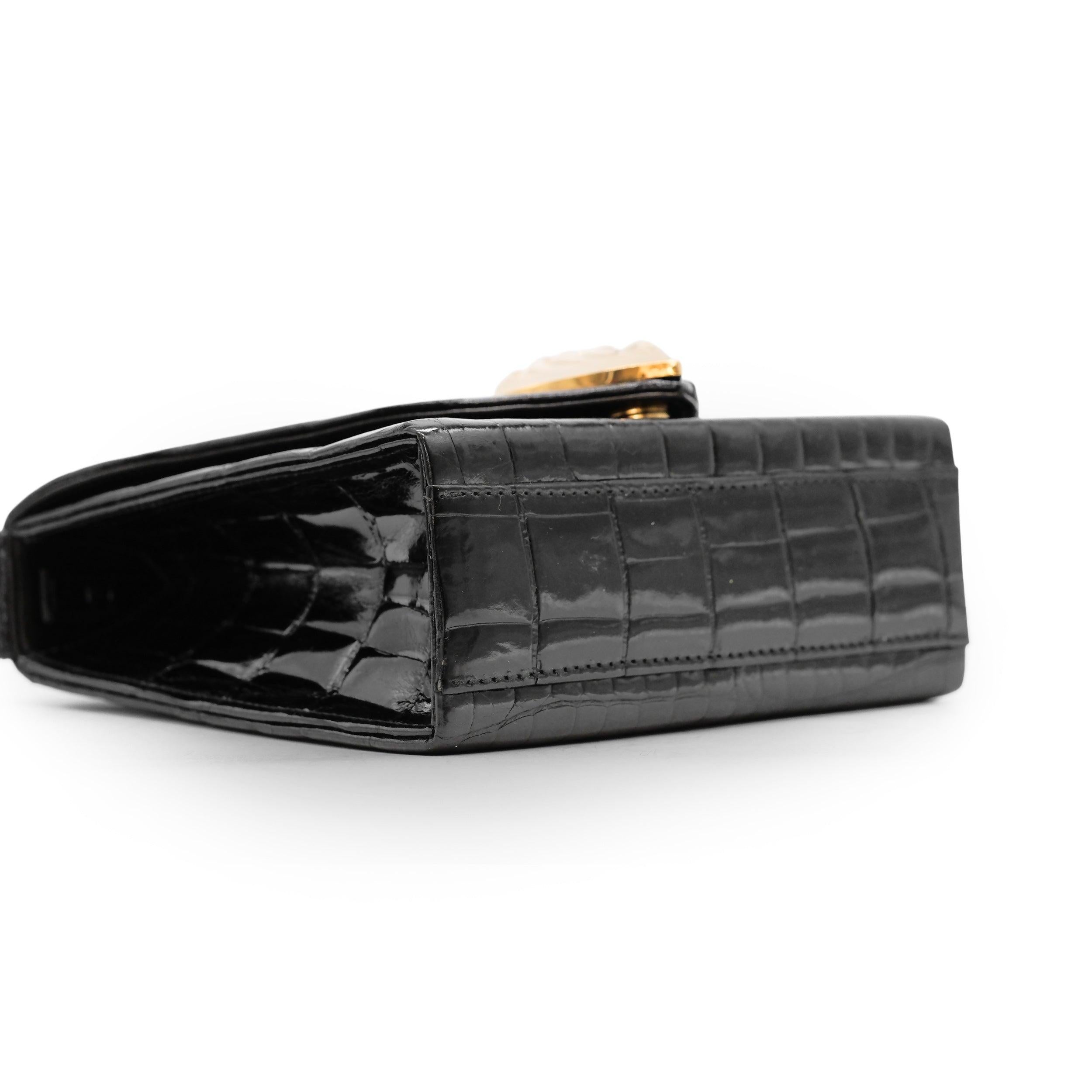 Nero Borsa Lalique con manico superiore in coccodrillo - anni '90 in vendita
