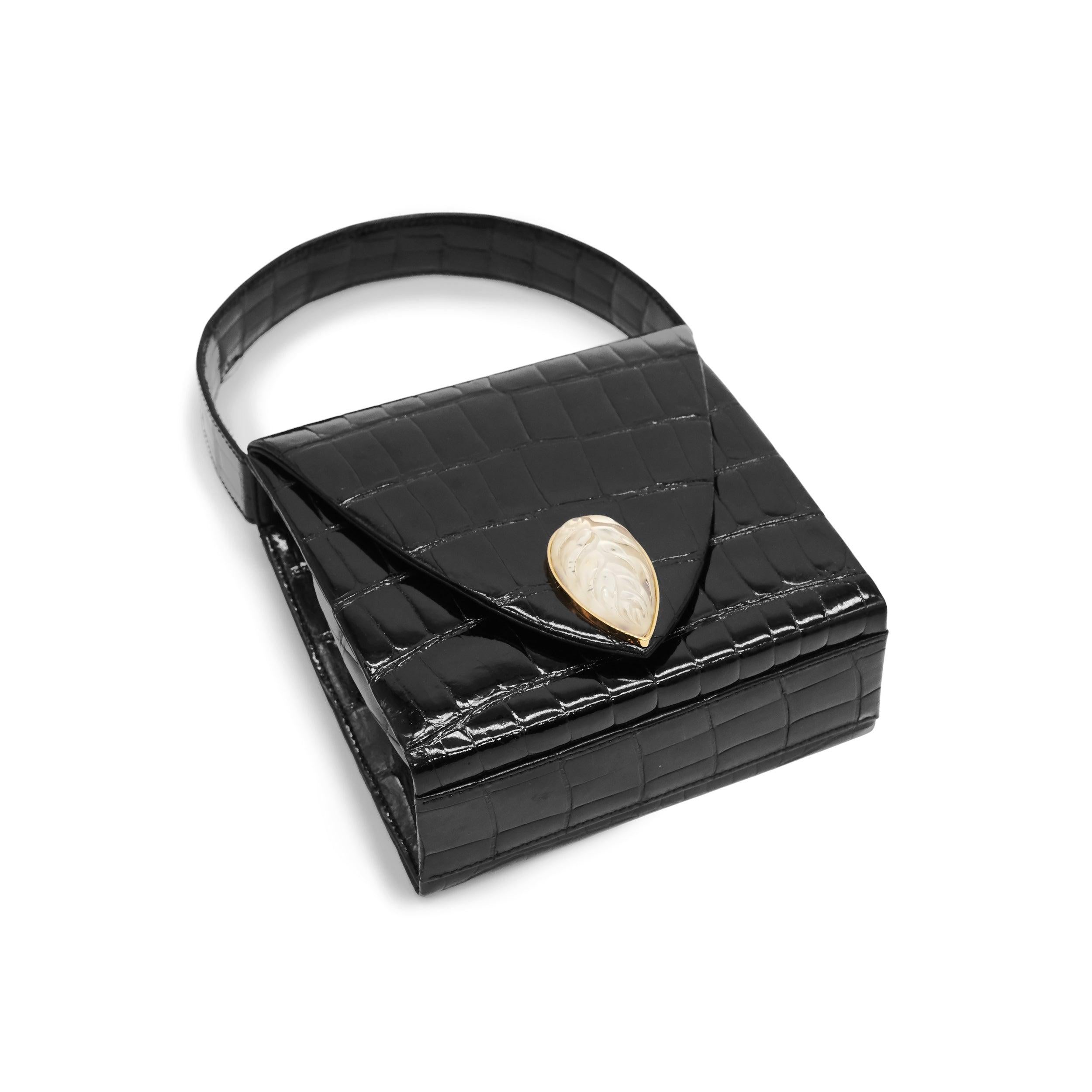 Borsa Lalique con manico superiore in coccodrillo - anni '90 In condizioni buone in vendita a Milano, IT