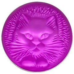 Lalique Crystal Cat Brooch Purple