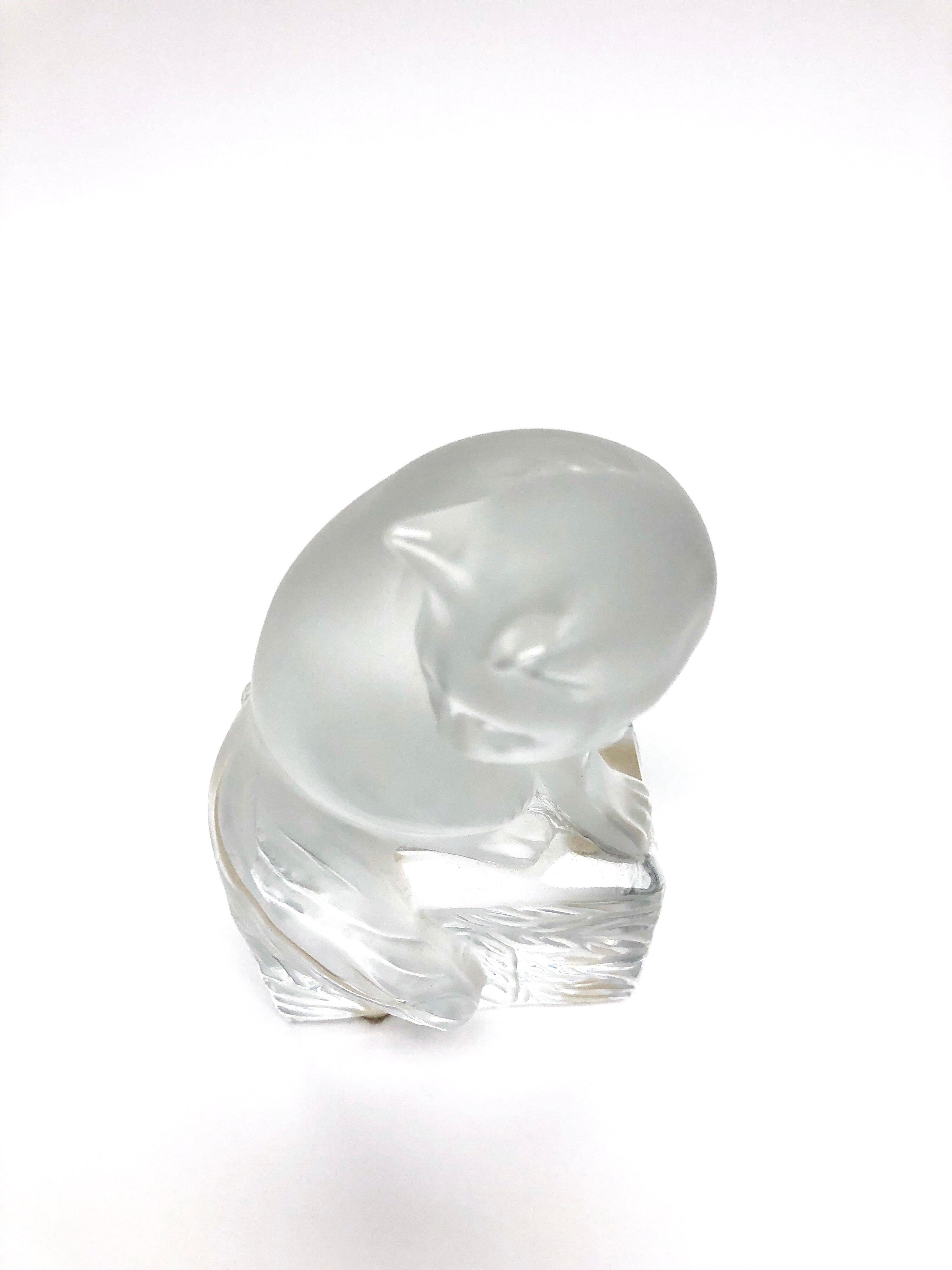 French Lalique Crystal Curious Cat Sculpture Figurine