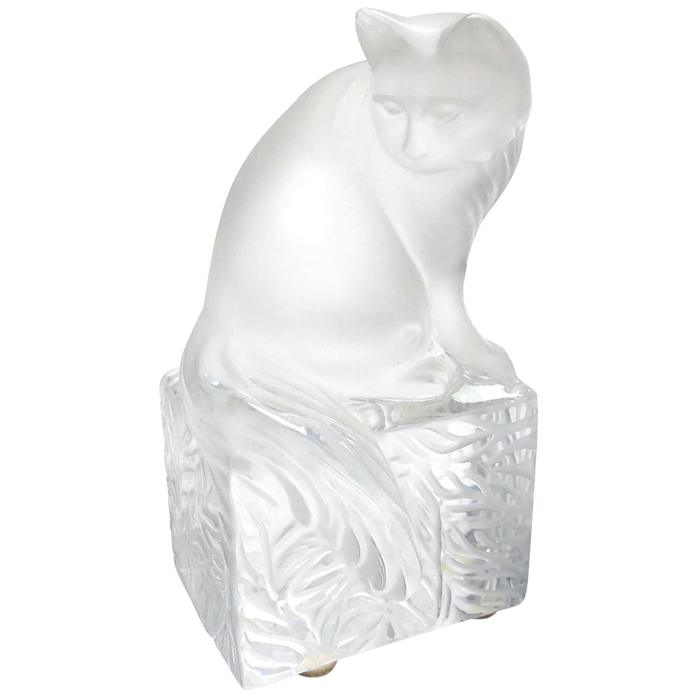 Lalique Crystal Curious Cat Sculpture Figurine