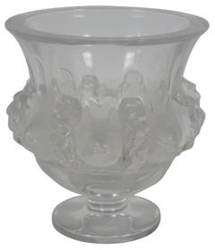 Lalique Crystal Dampierre Footed Vase Compote Dish Sparrows France Art Deco