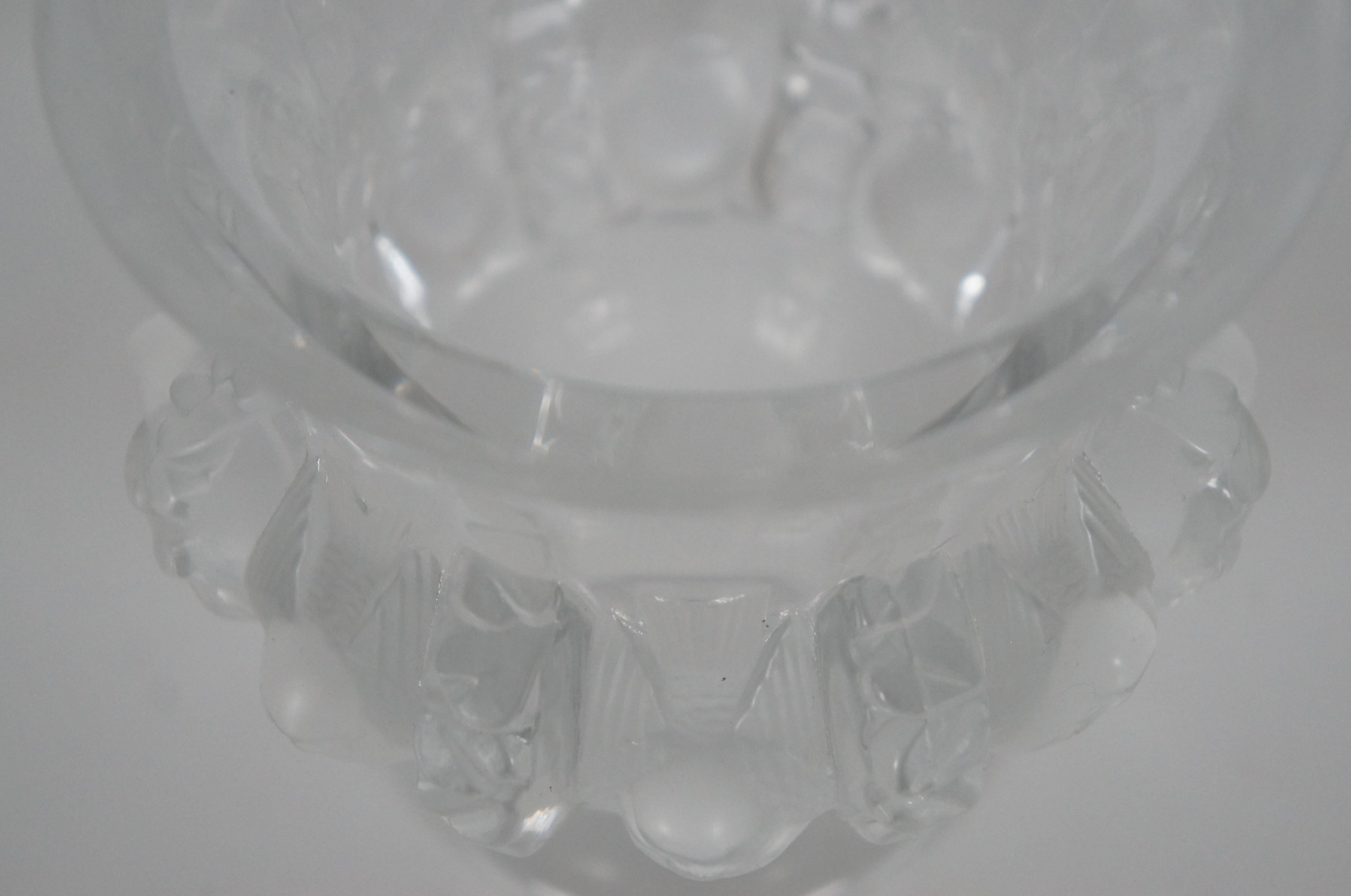 Lalique Crystal Dampierre Footed Vase Compote Dish Sparrows France Art Deco In Good Condition In Dayton, OH