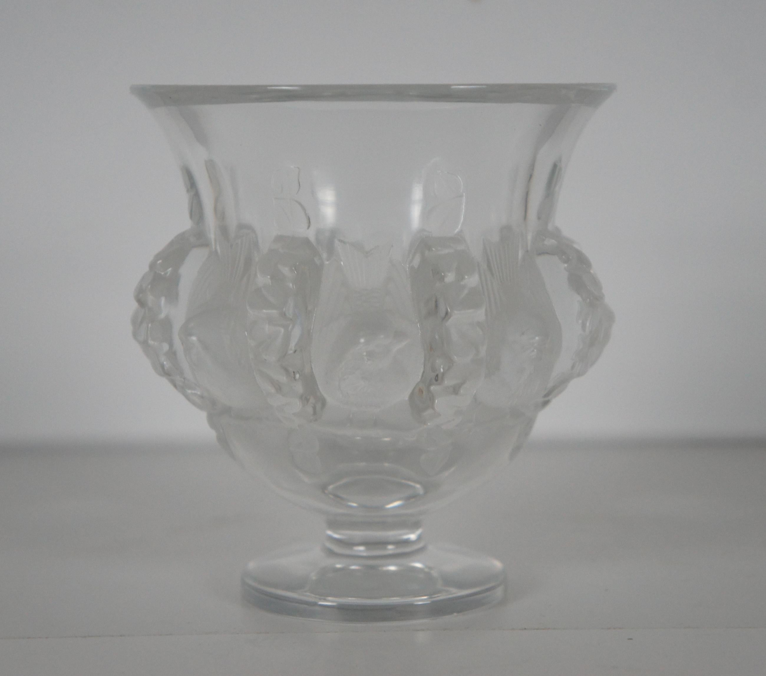 Lalique Crystal Dampierre Footed Vase Compote Dish Sparrows France Art Deco 3