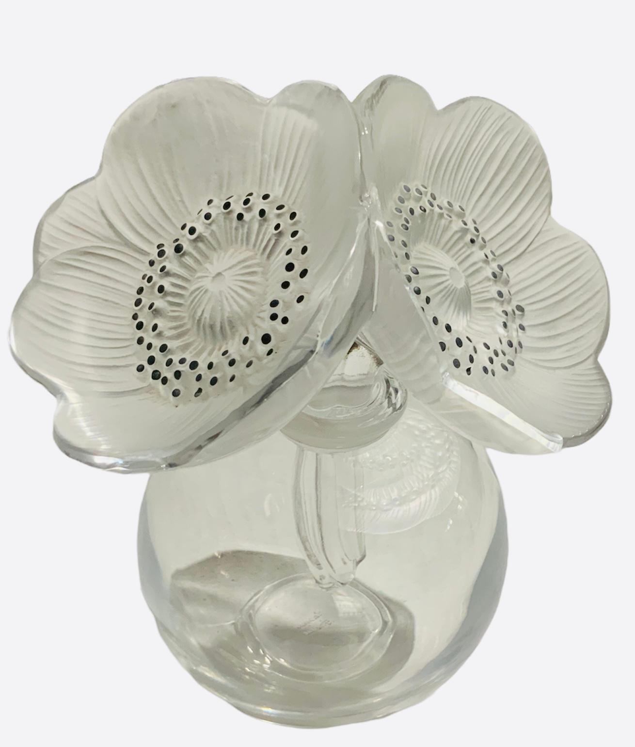 Lalique Crystal “Deux Fleur” Anemones Flowers Vase 3