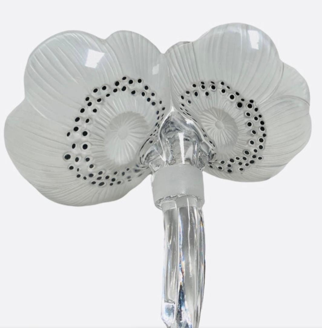 Molded Lalique Crystal “Deux Fleur” Anemones Flowers Vase