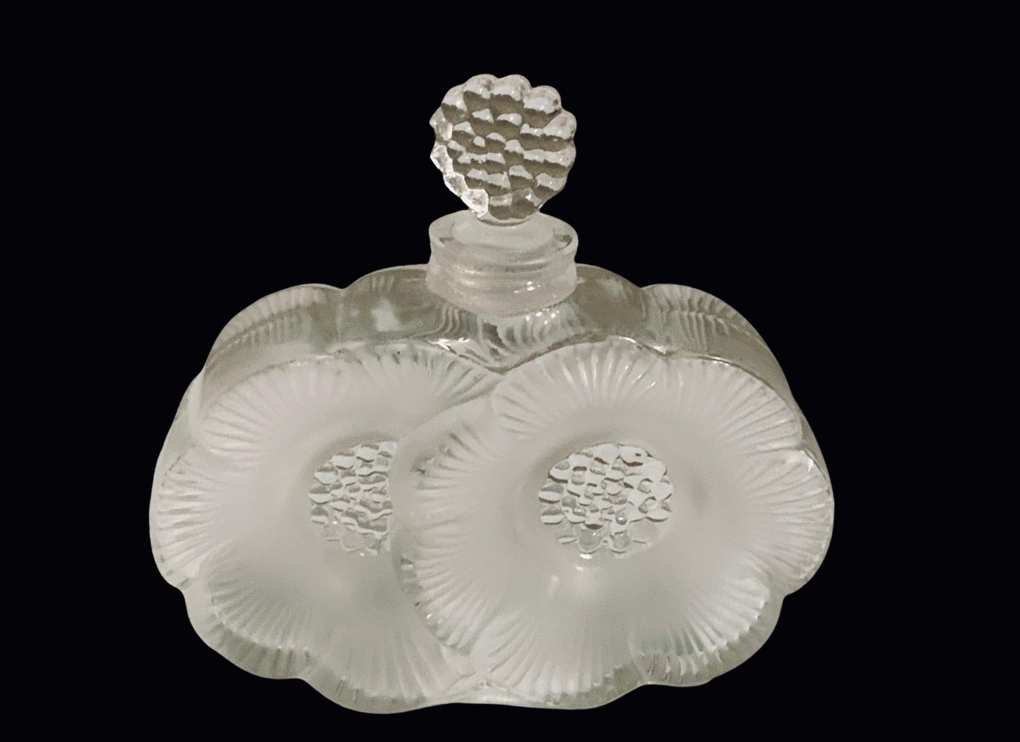 French Lalique Crystal Deux Fleurs Anemone Petite Perfume Bottle