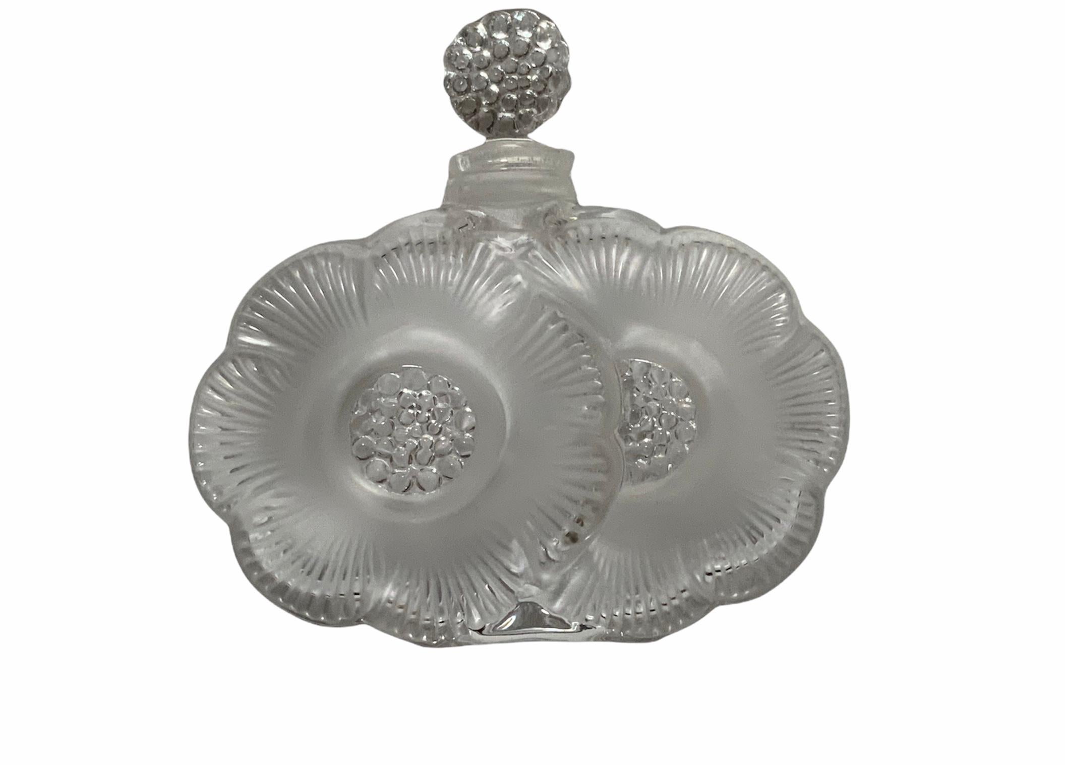Molded Lalique Crystal Deux Fleurs Anemone Petite Perfume Bottle