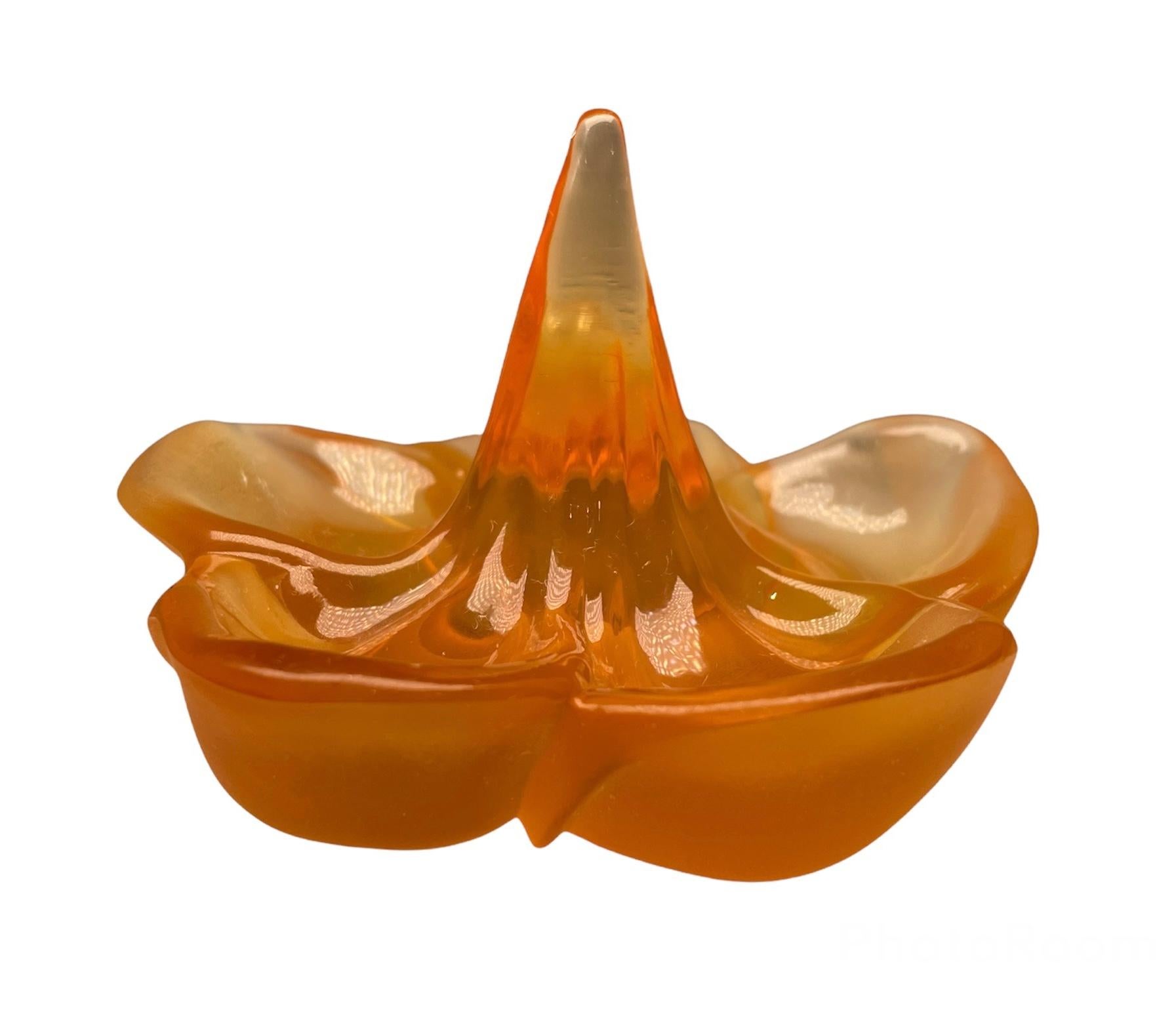 Molded Lalique Crystal “Frangipani” Ring Holder/Pin Dish