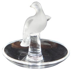 Lalique Crystal Frosted Glass Jewelry Ring Holder Dove Bird Peace Dish