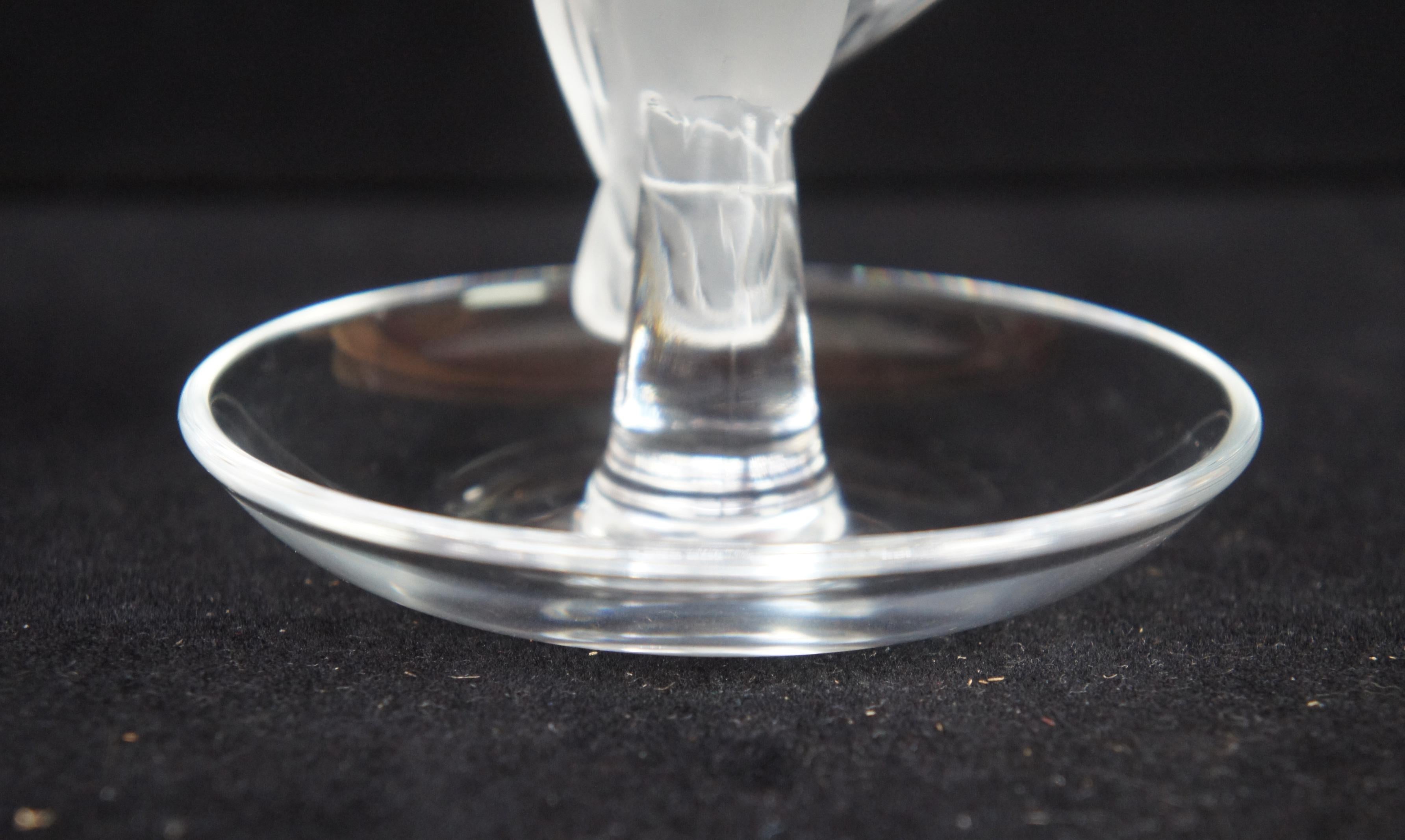 Lalique Crystal Frosted Glass Jewelry Ring Holder Dove Bird Peace Dish 1