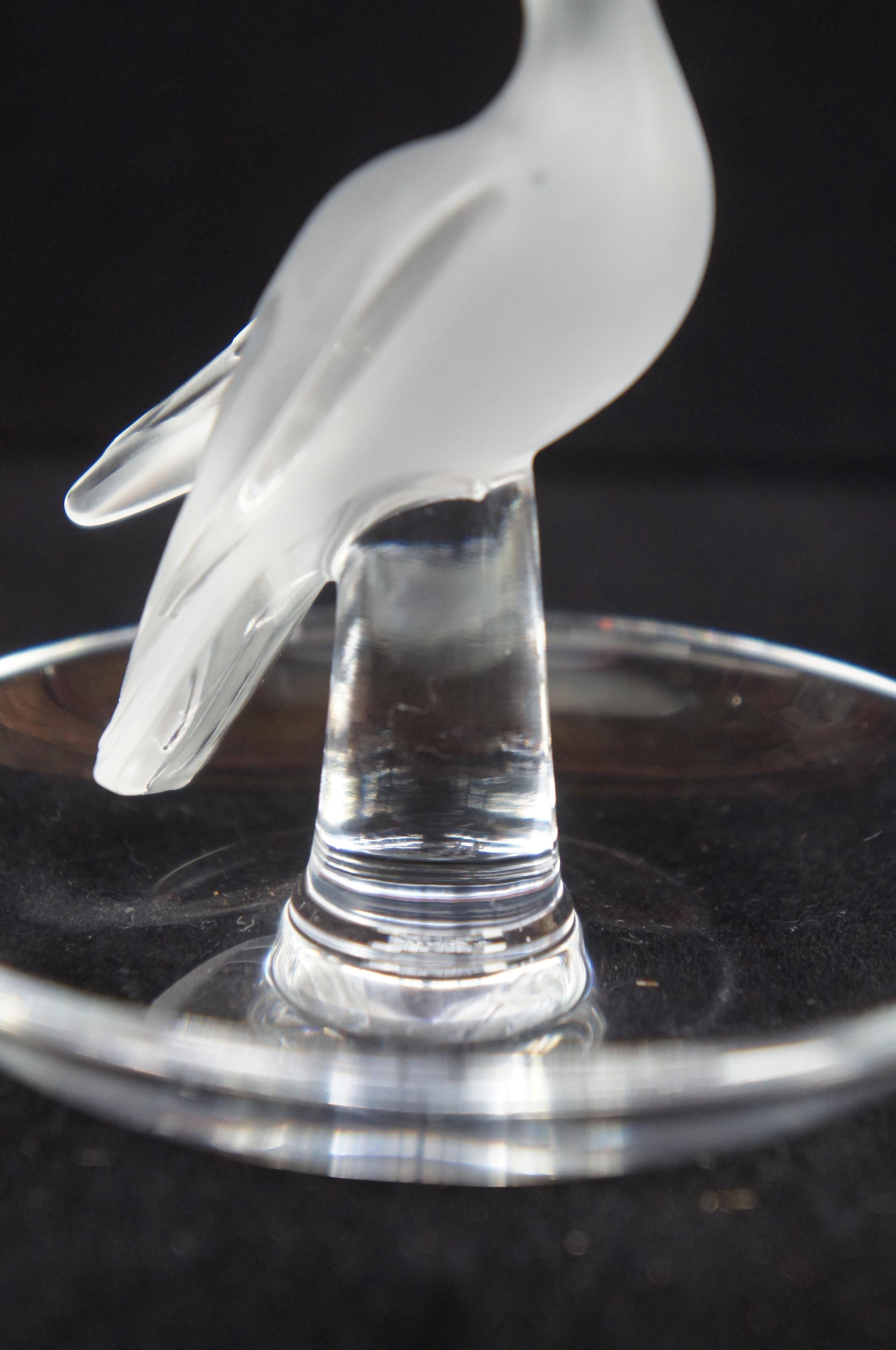 Lalique Crystal Frosted Glass Jewelry Ring Holder Dove Bird Peace Dish 2