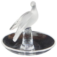 Vintage Lalique Crystal Frosted Glass Jewelry Ring Holder Dove Bird Peace Dish