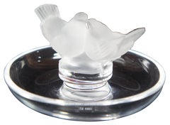 Lalique Crystal Frosted Glass Jewelry Ring Holder Lovebirds Dove Bird Dish