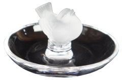 Lalique Crystal Frosted Glass Jewelry Trinket Ring Holder Sparrow Bird Dish