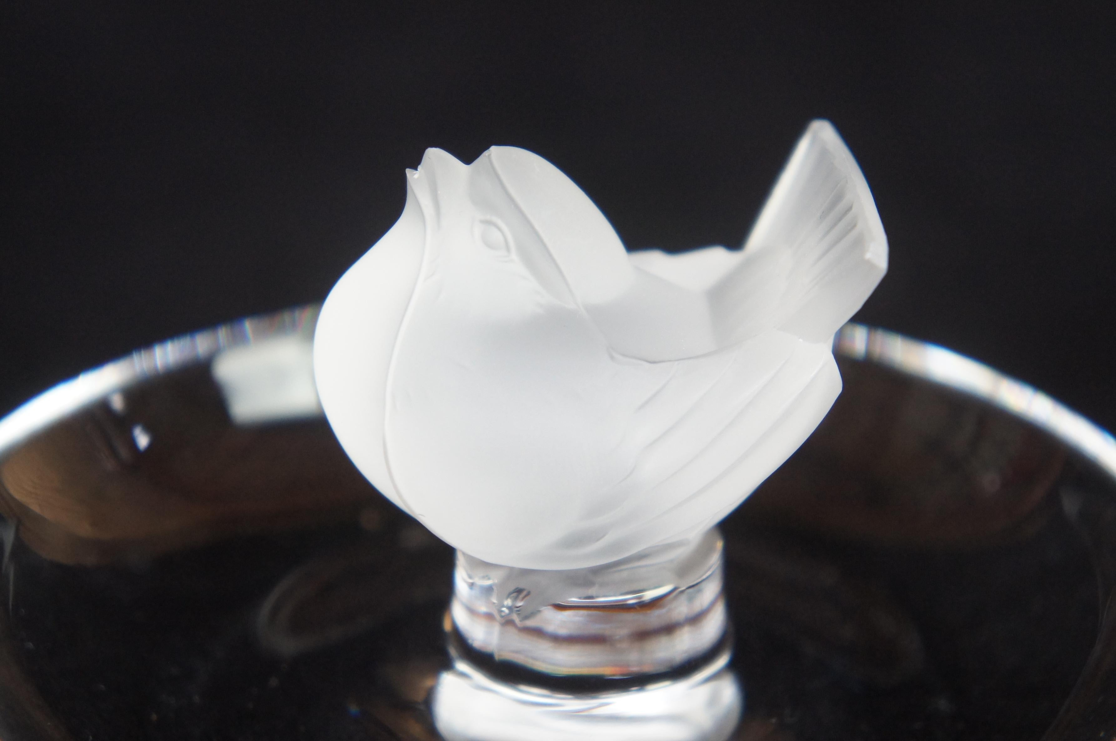 20th Century Lalique Crystal Frosted Glass Jewelry Trinket Ring Holder Sparrow Bird Dish