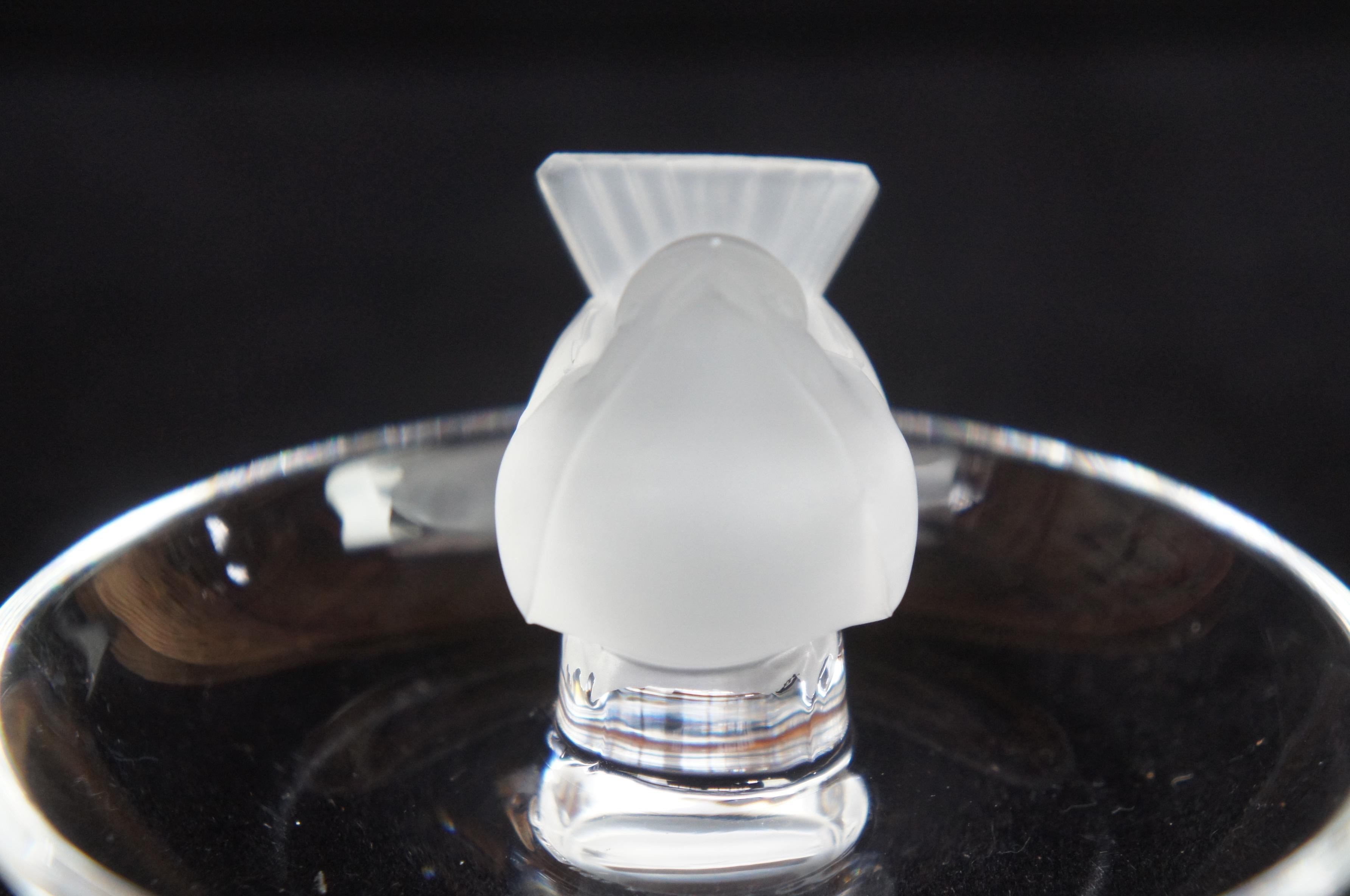 Lalique Crystal Frosted Glass Jewelry Trinket Ring Holder Sparrow Bird Dish 1