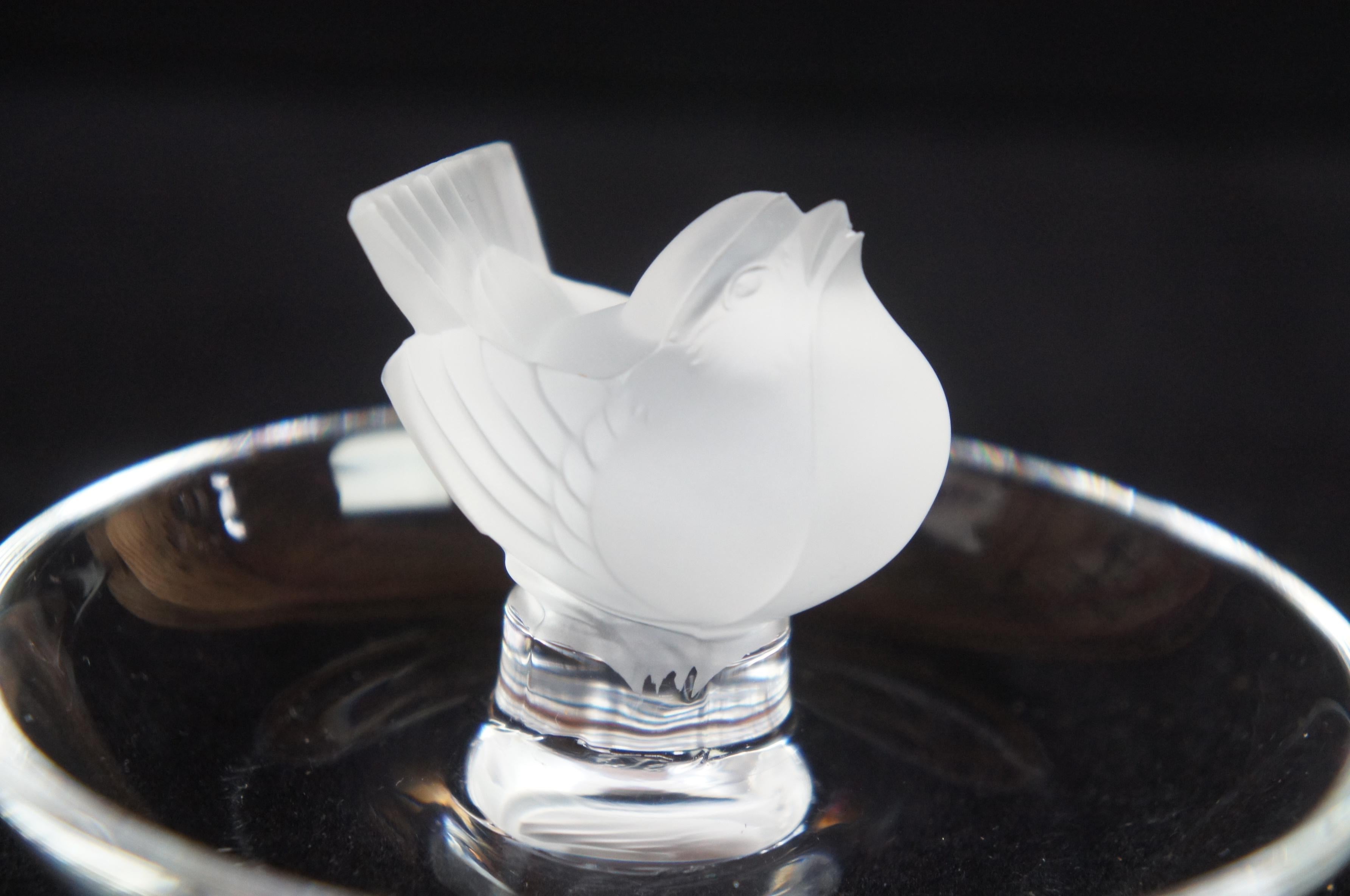 Lalique Crystal Frosted Glass Jewelry Trinket Ring Holder Sparrow Bird Dish 2