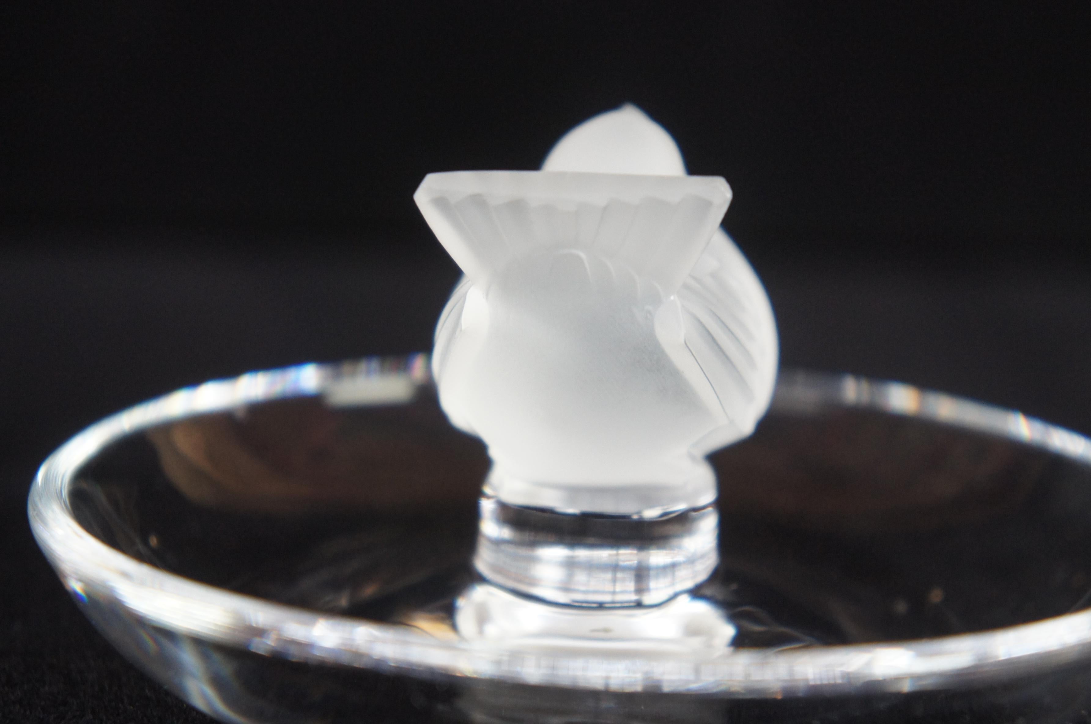 Lalique Crystal Frosted Glass Jewelry Trinket Ring Holder Sparrow Bird Dish 3