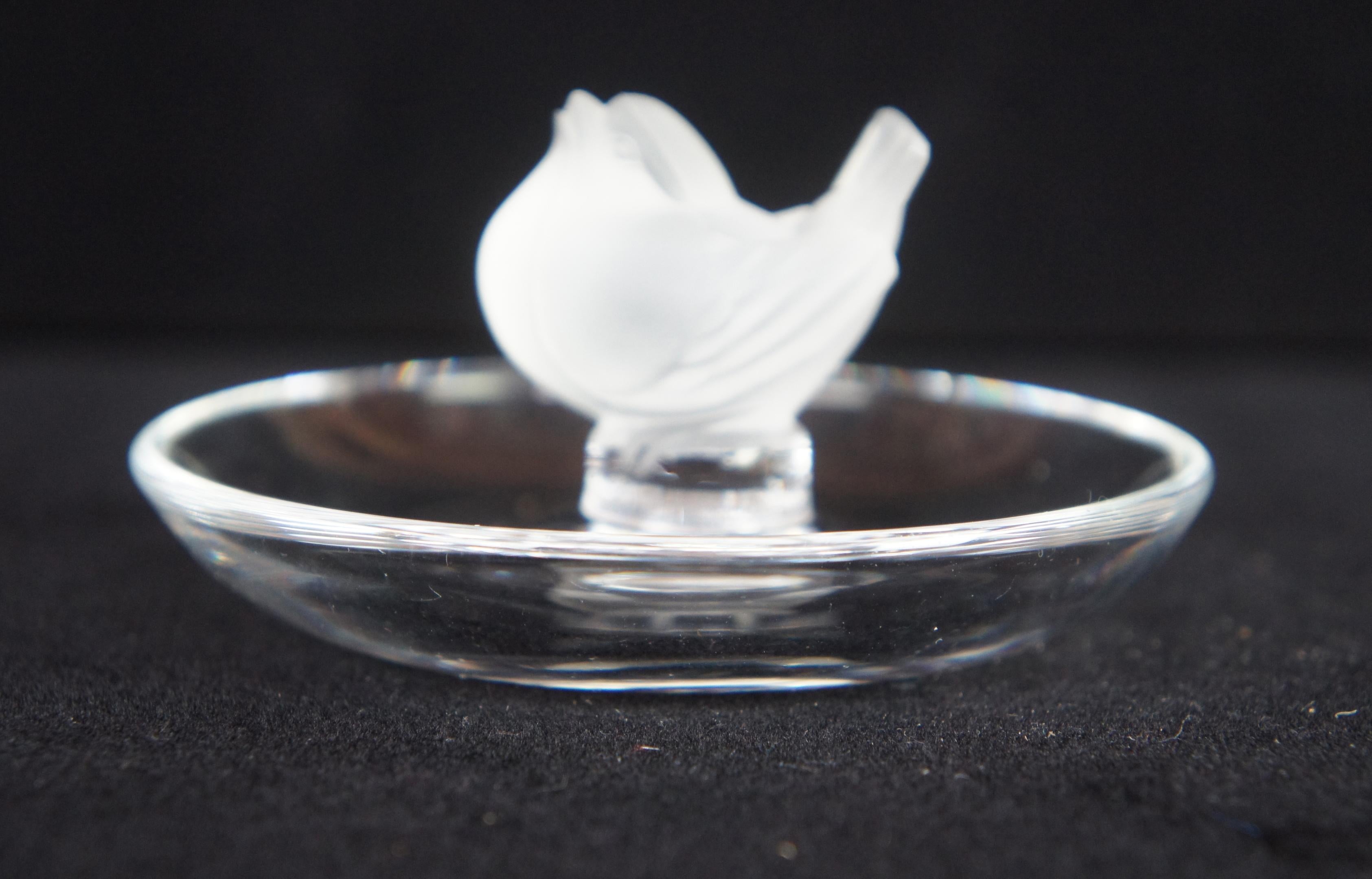 Lalique Crystal Frosted Glass Jewelry Trinket Ring Holder Sparrow Bird Dish 4