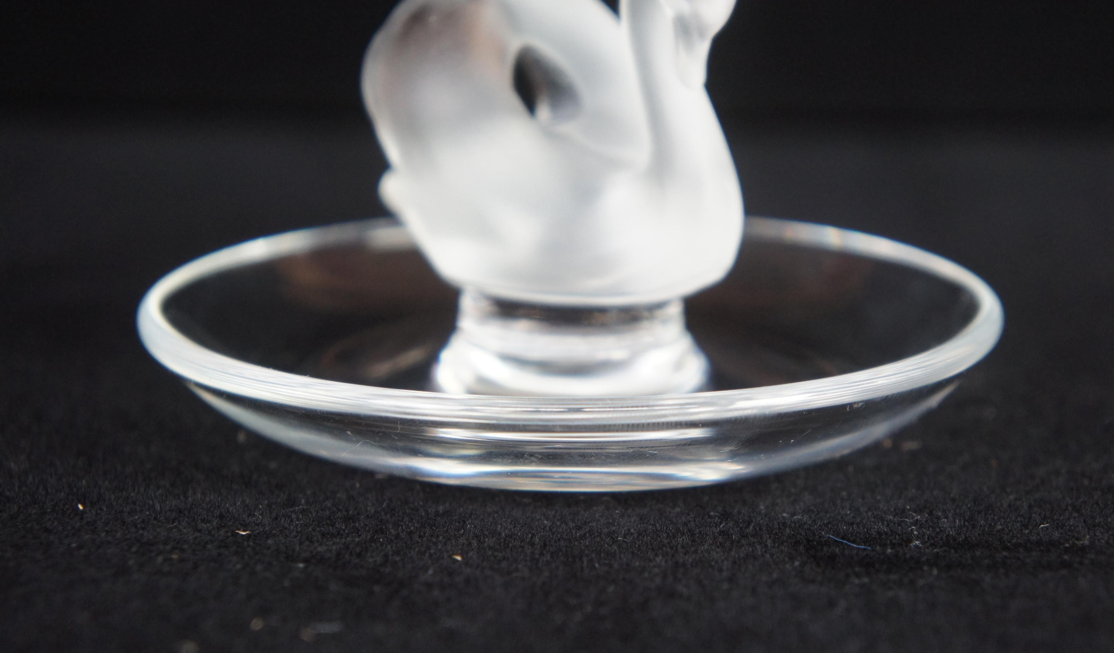 Lalique Crystal Frosted Glass Jewelry Trinket Ring Holder Swan Bird Dish 4