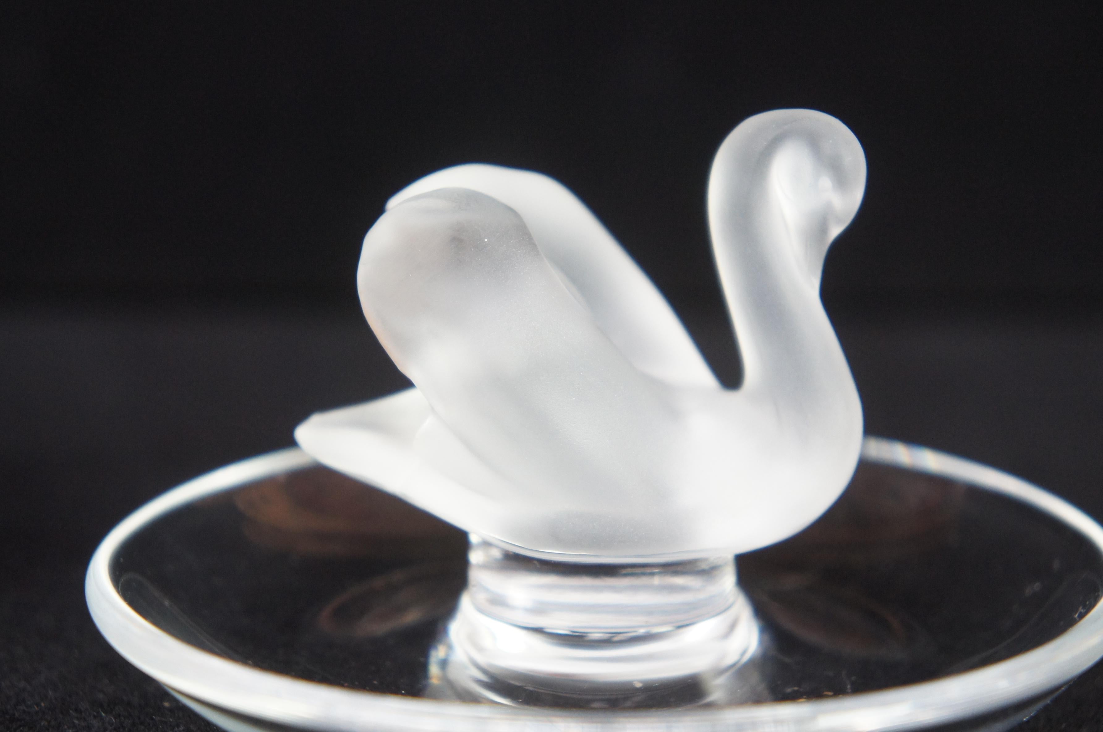 20th Century Lalique Crystal Frosted Glass Jewelry Trinket Ring Holder Swan Bird Dish