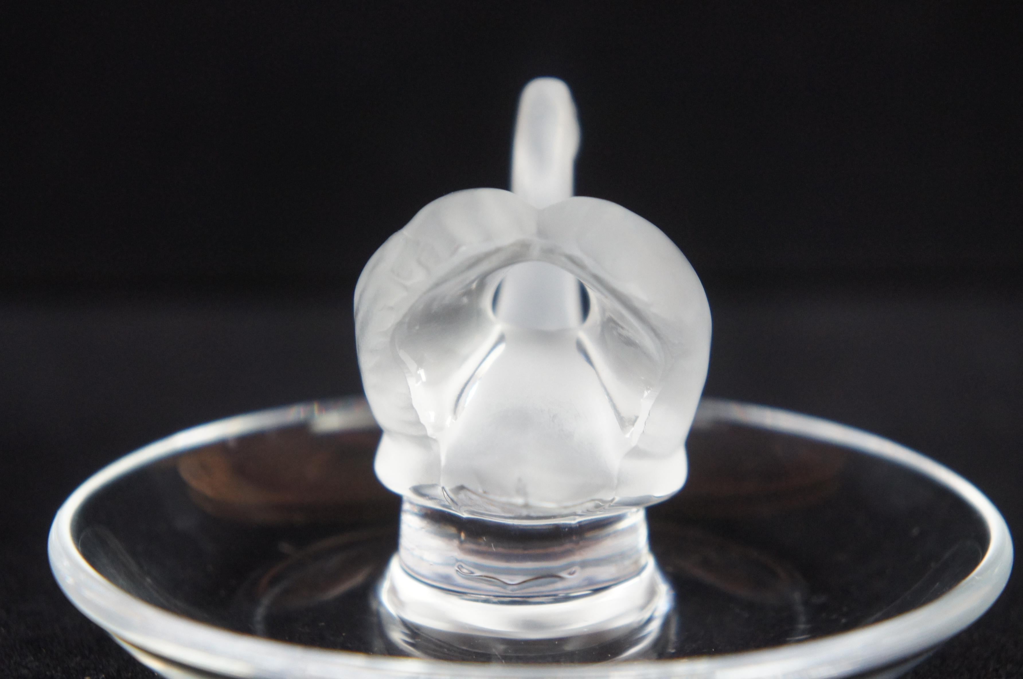 Lalique Crystal Frosted Glass Jewelry Trinket Ring Holder Swan Bird Dish 1