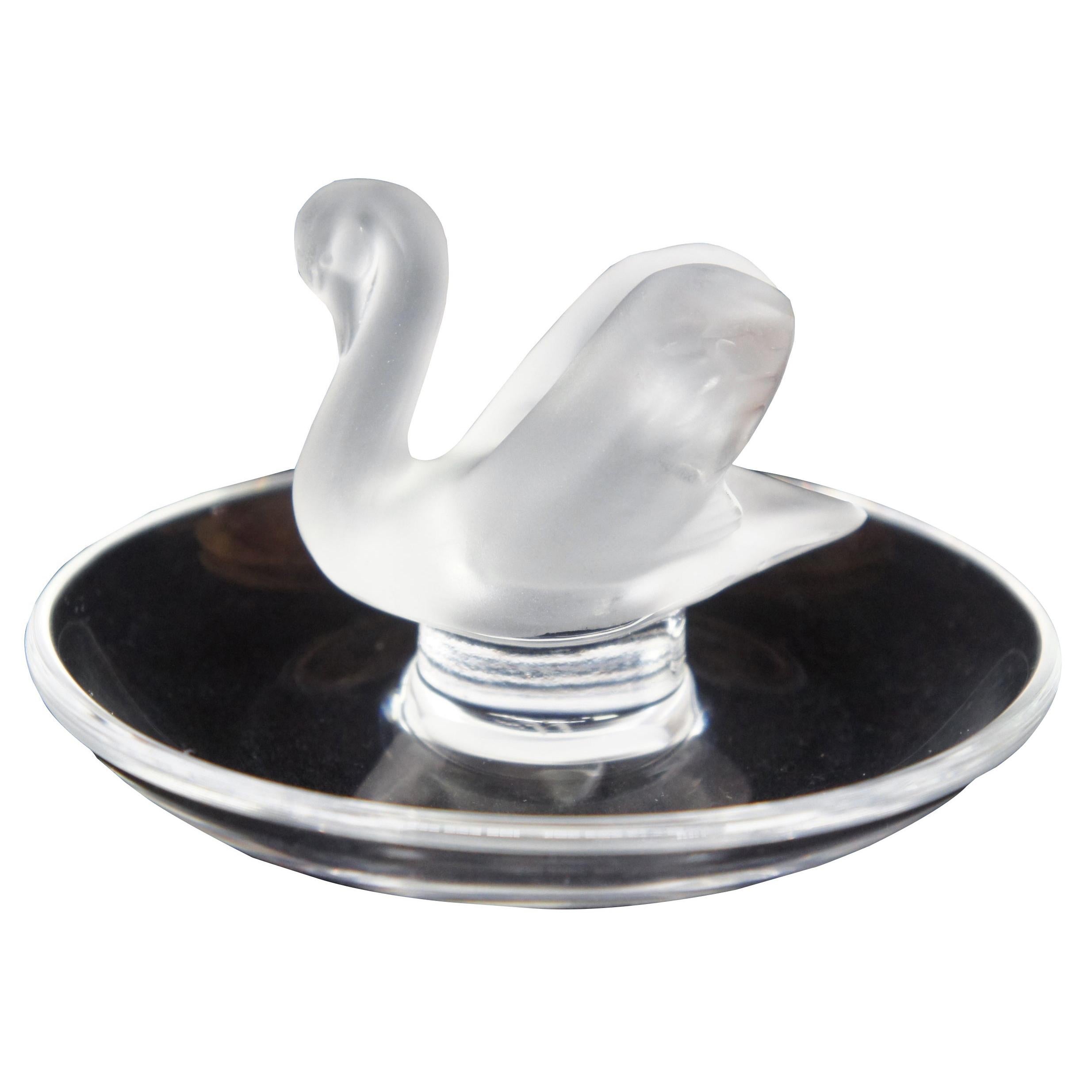Lalique Crystal Frosted Glass Jewelry Trinket Ring Holder Swan Bird Dish