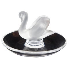 Retro Lalique Crystal Frosted Glass Jewelry Trinket Ring Holder Swan Bird Dish