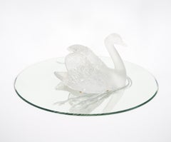 Lalique Kristall mattiert Kopf Downs Swan Skulptur ruht auf gespiegelten Plateau
