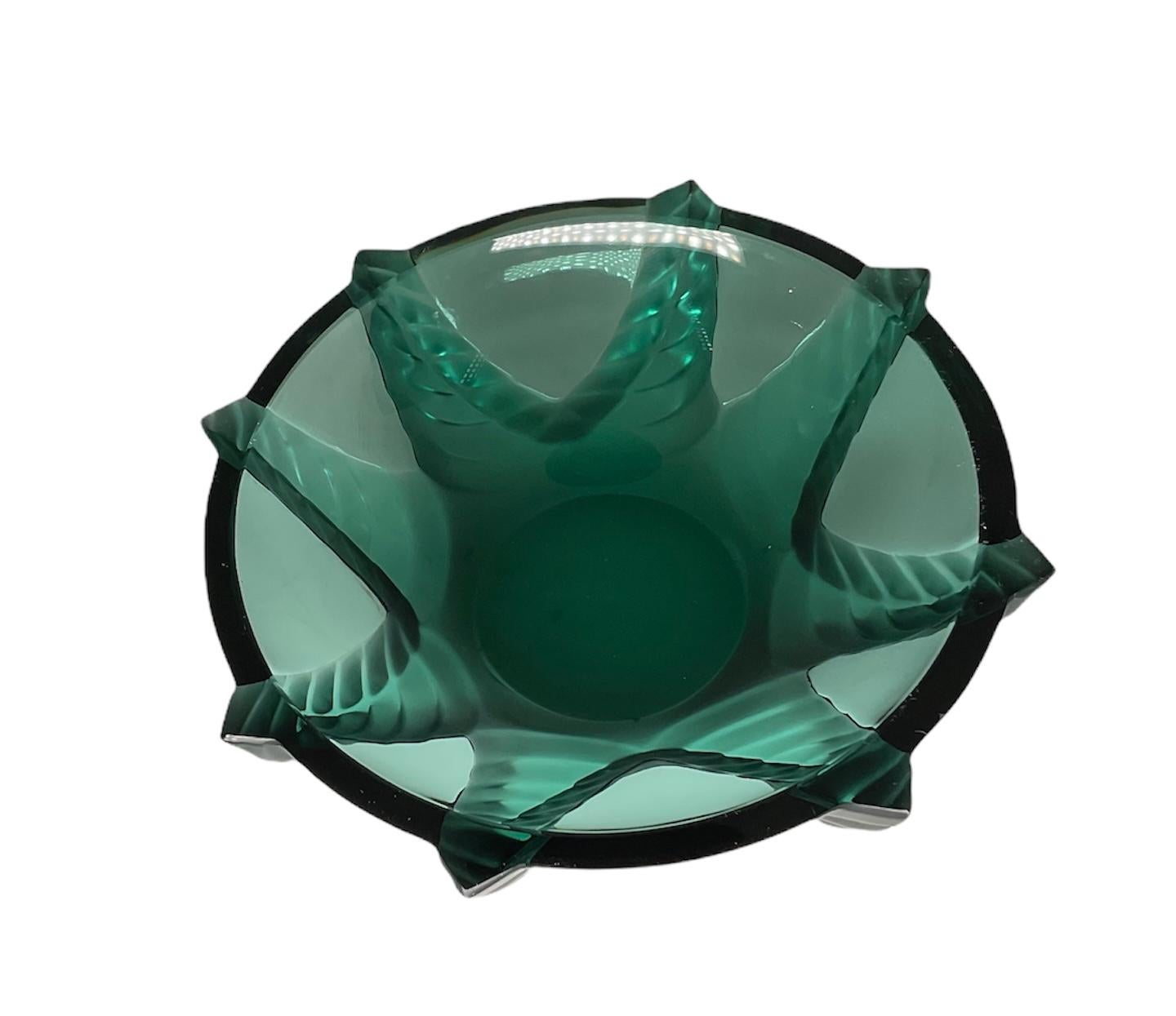 French Lalique Crystal Green Teal Sea Star Small Bowl