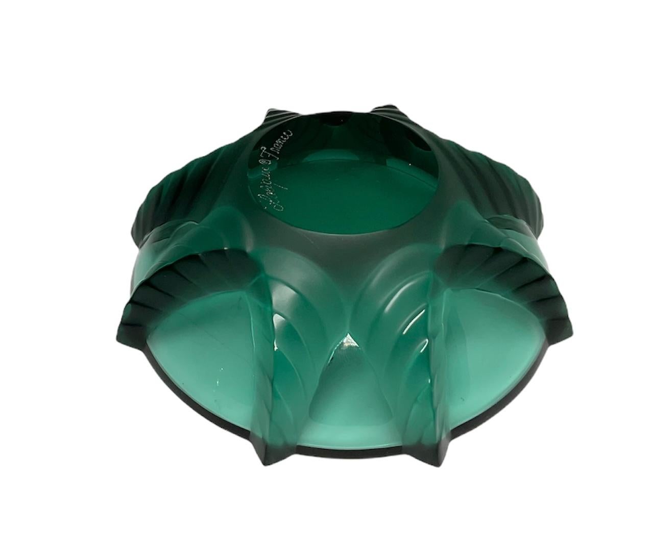 Molded Lalique Crystal Green Teal Sea Star Small Bowl