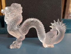 Lalique Crystal Large Frosted Dragon Figurine In Original Box