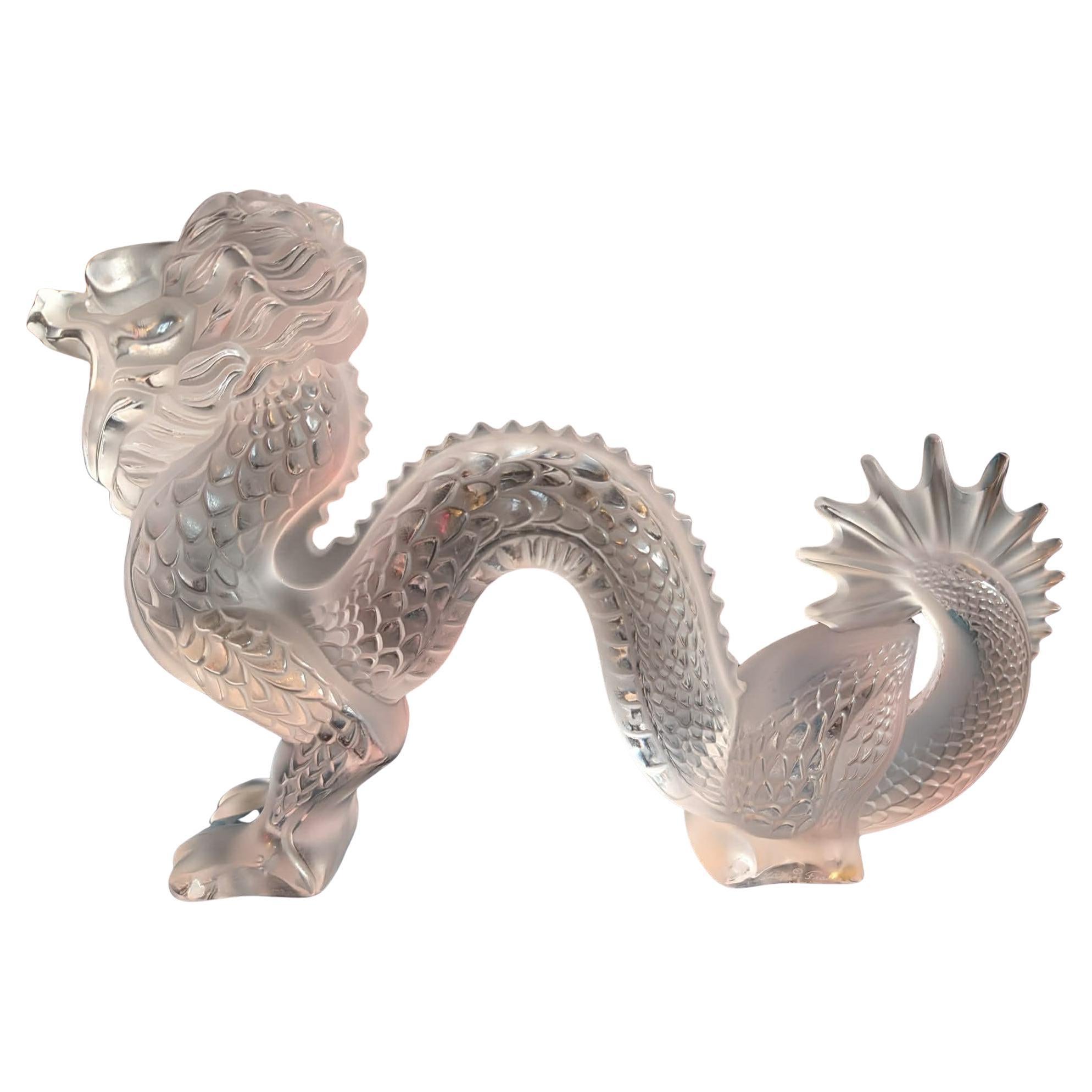 Lalique Crystal Large Frosted Dragon Figurine In Original Box For Sale
