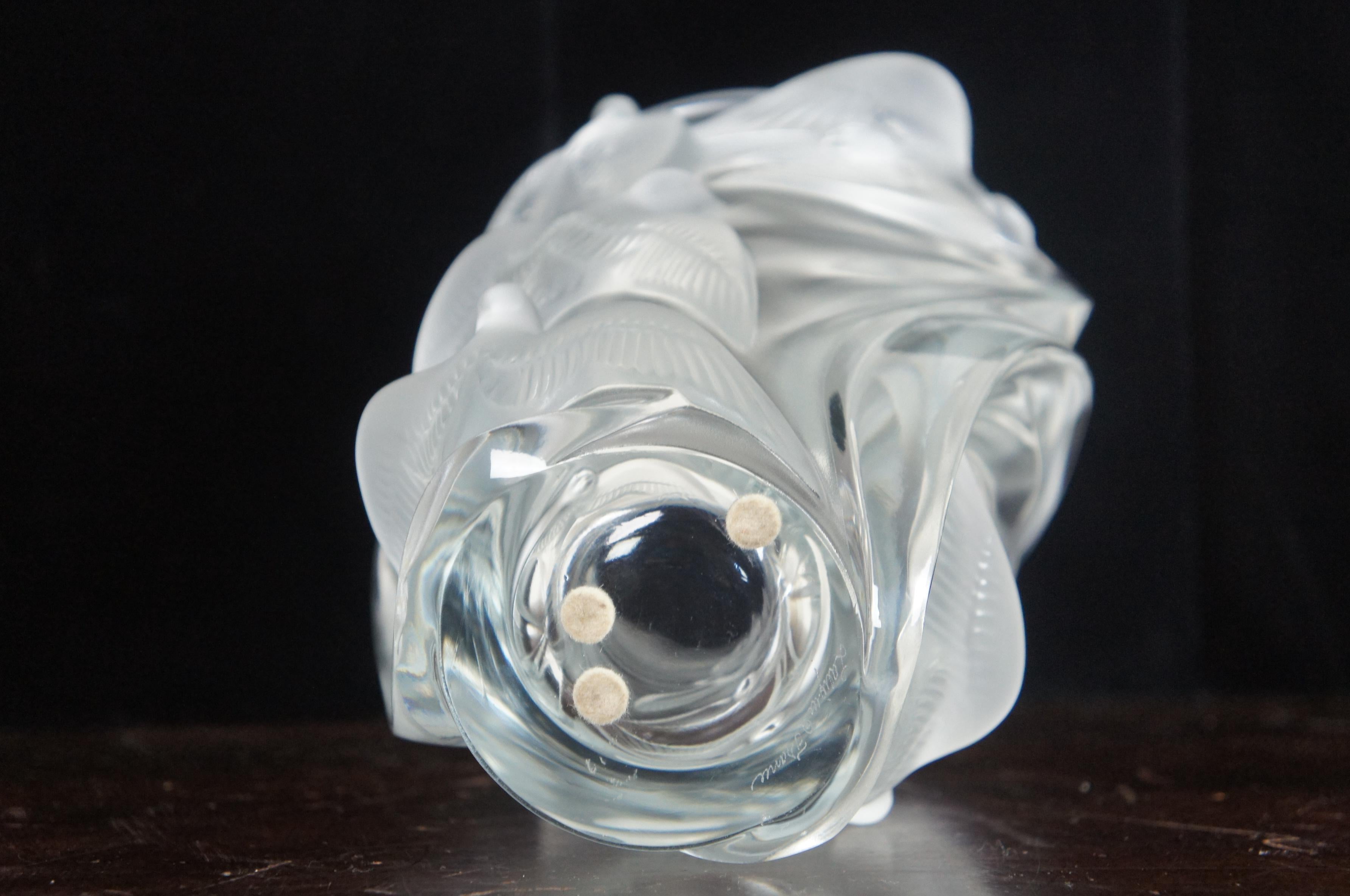 Lalique Crystal Martinets Frosted Glass Flower Vase Swallows Signed 2