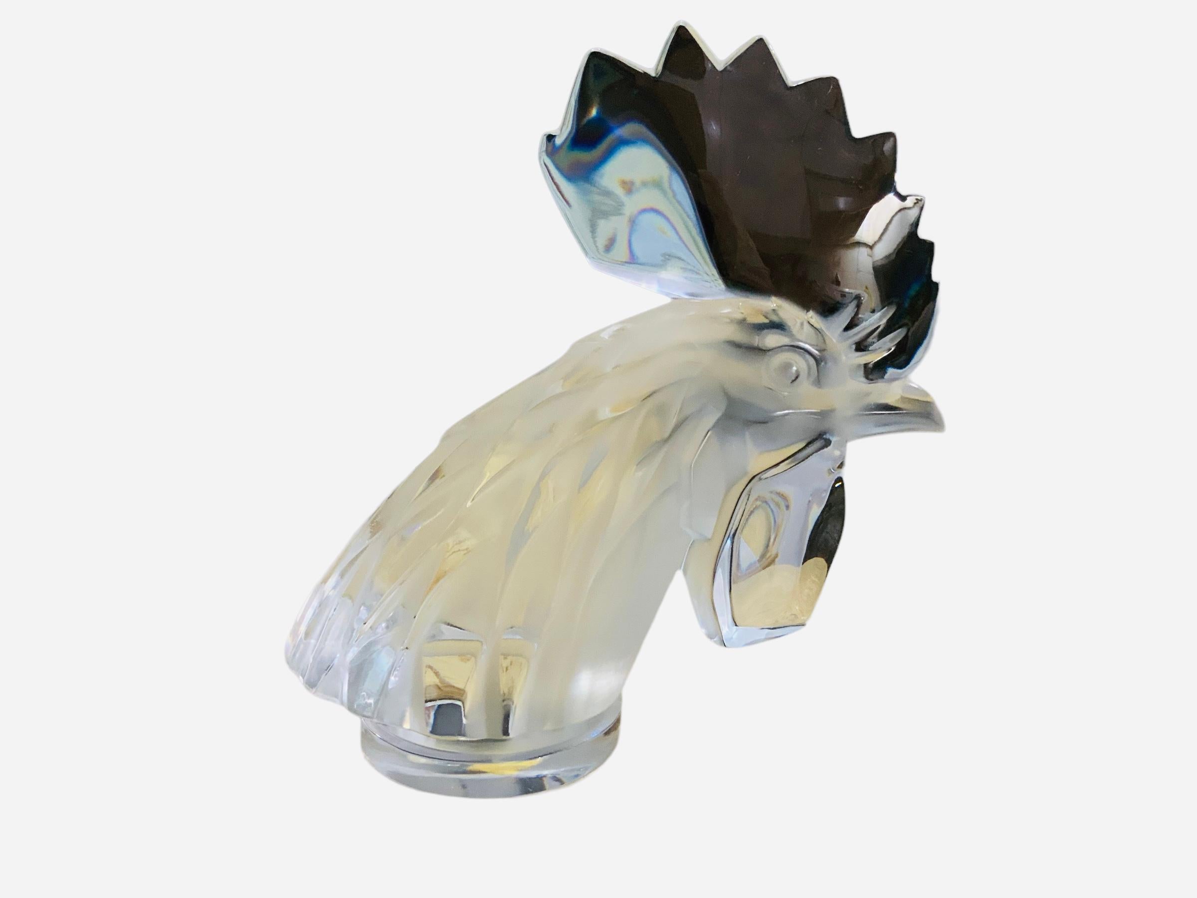 Lalique Kristall Mascot Hahn Tete De Coq Kleine Büste/Bücherbeschwerer (Französisch) im Angebot