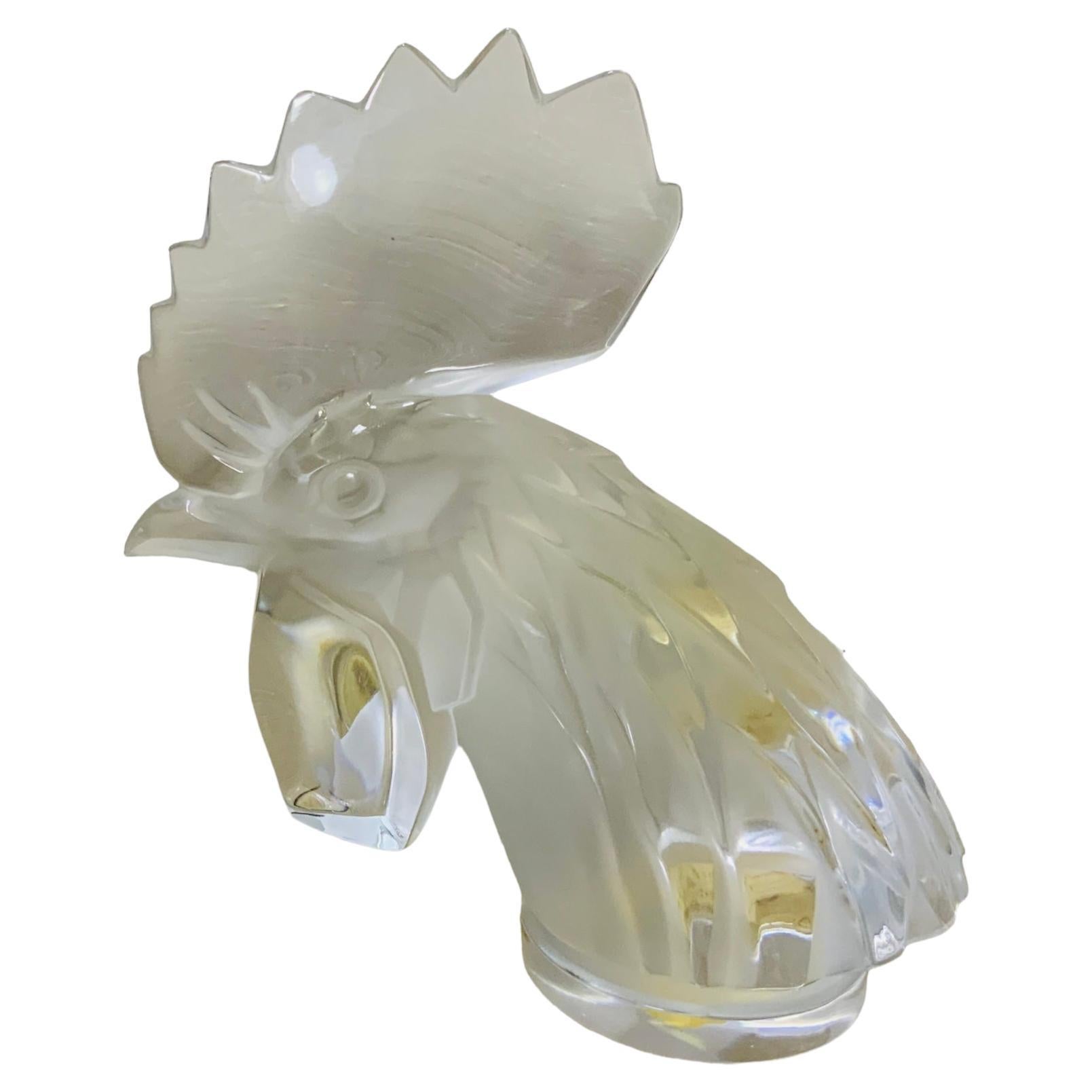 Lalique Crystal Mascot Rooster Tete De Coq Small Bust/Paperweight