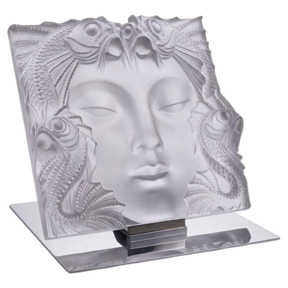Lalique Crystal "Masque de Femme" Plaque on Stand