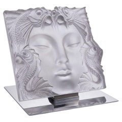 Lalique Crystal "Masque de Femme" Plaque on Stand