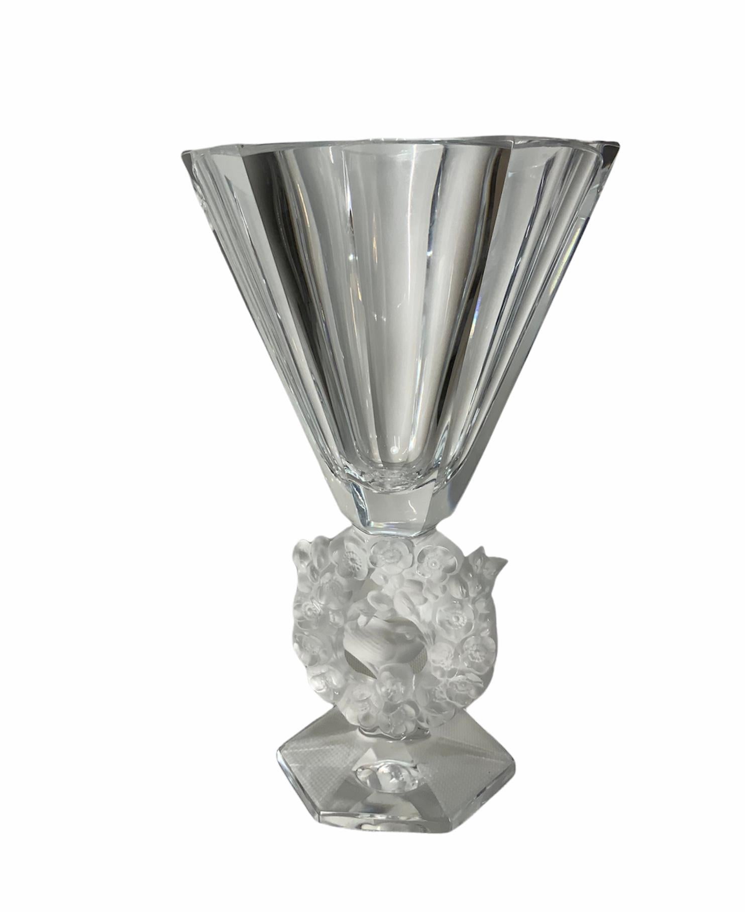 20th Century Lalique Crystal Mesange Flower Vase For Sale