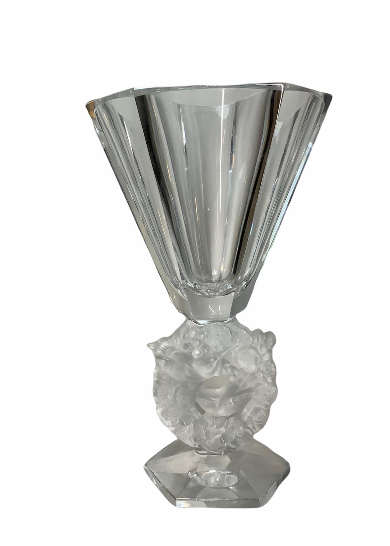 Lalique Crystal Mesange Flower Vase For Sale 4